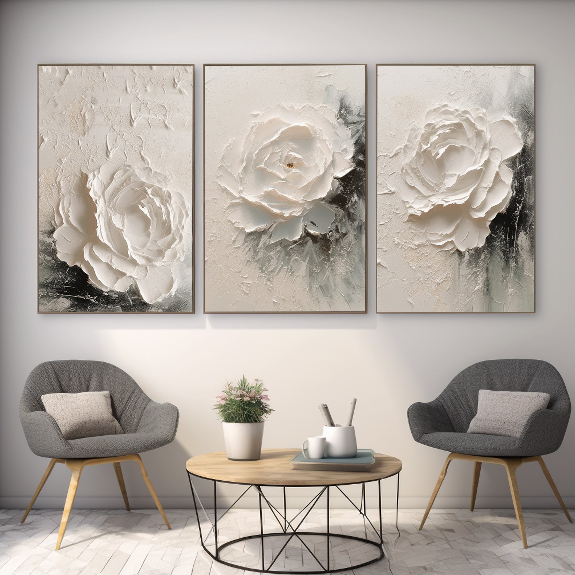 Set of 3 white flowor