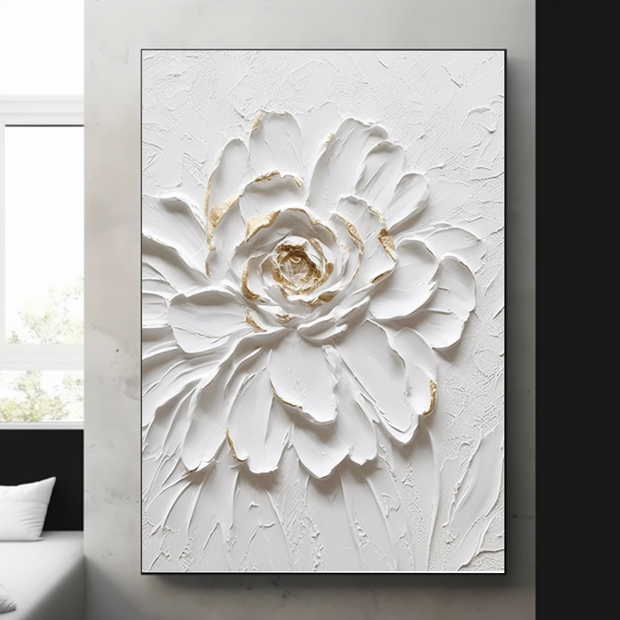 3D white flower oil painting