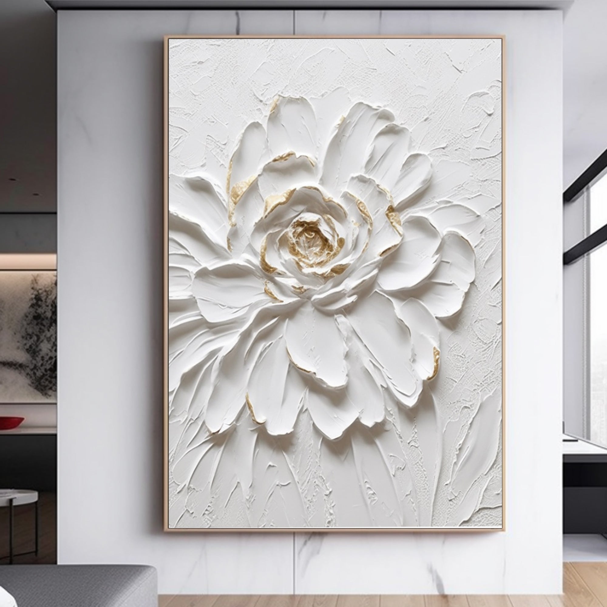 3D white flower oil painting