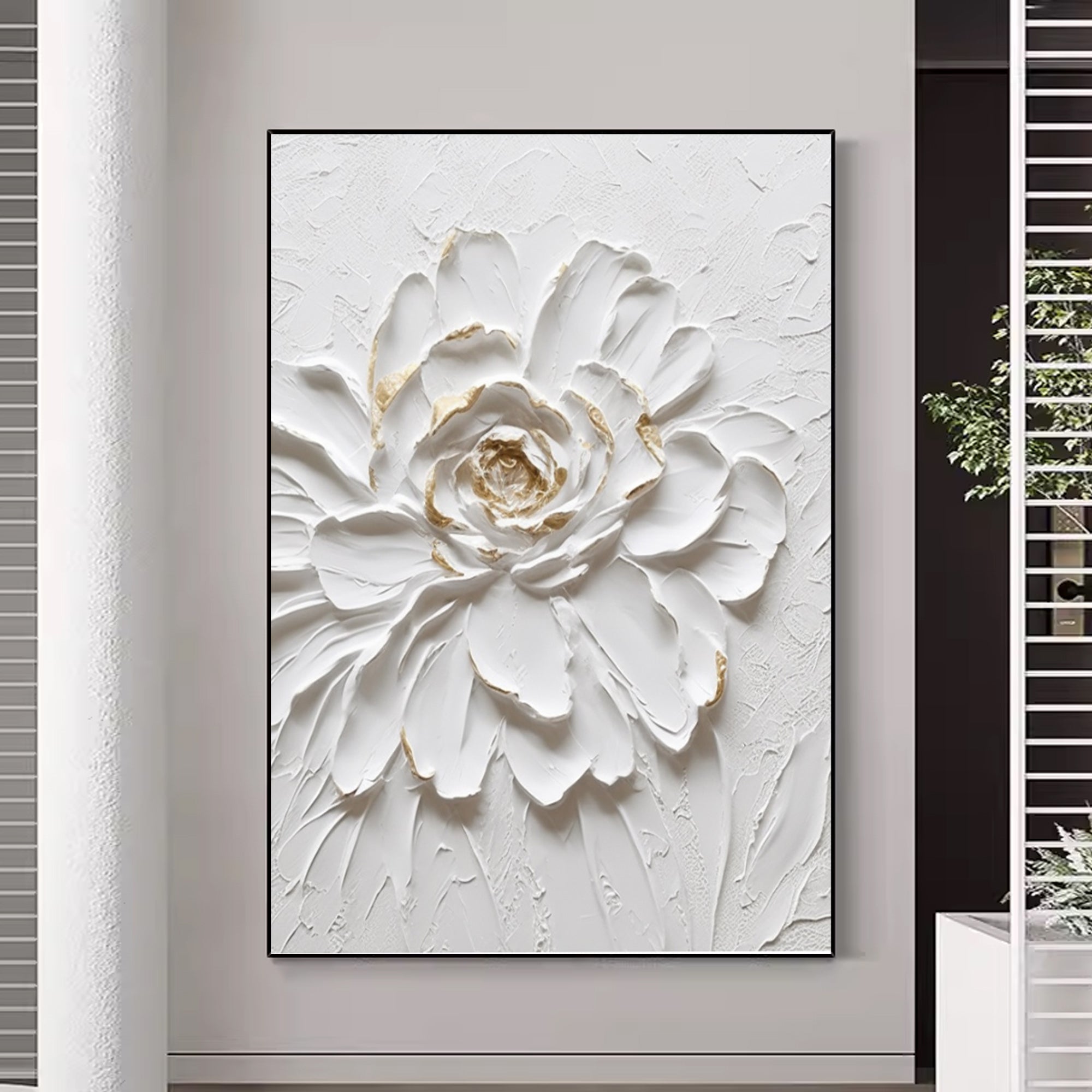 3D white flower oil painting