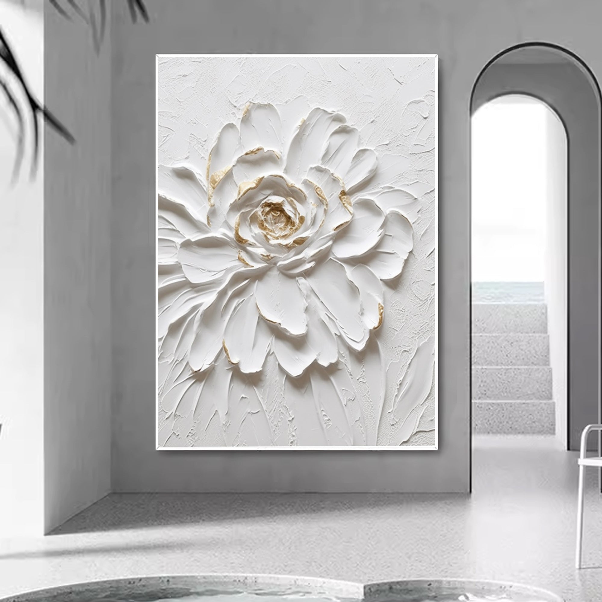 3D white flower oil painting