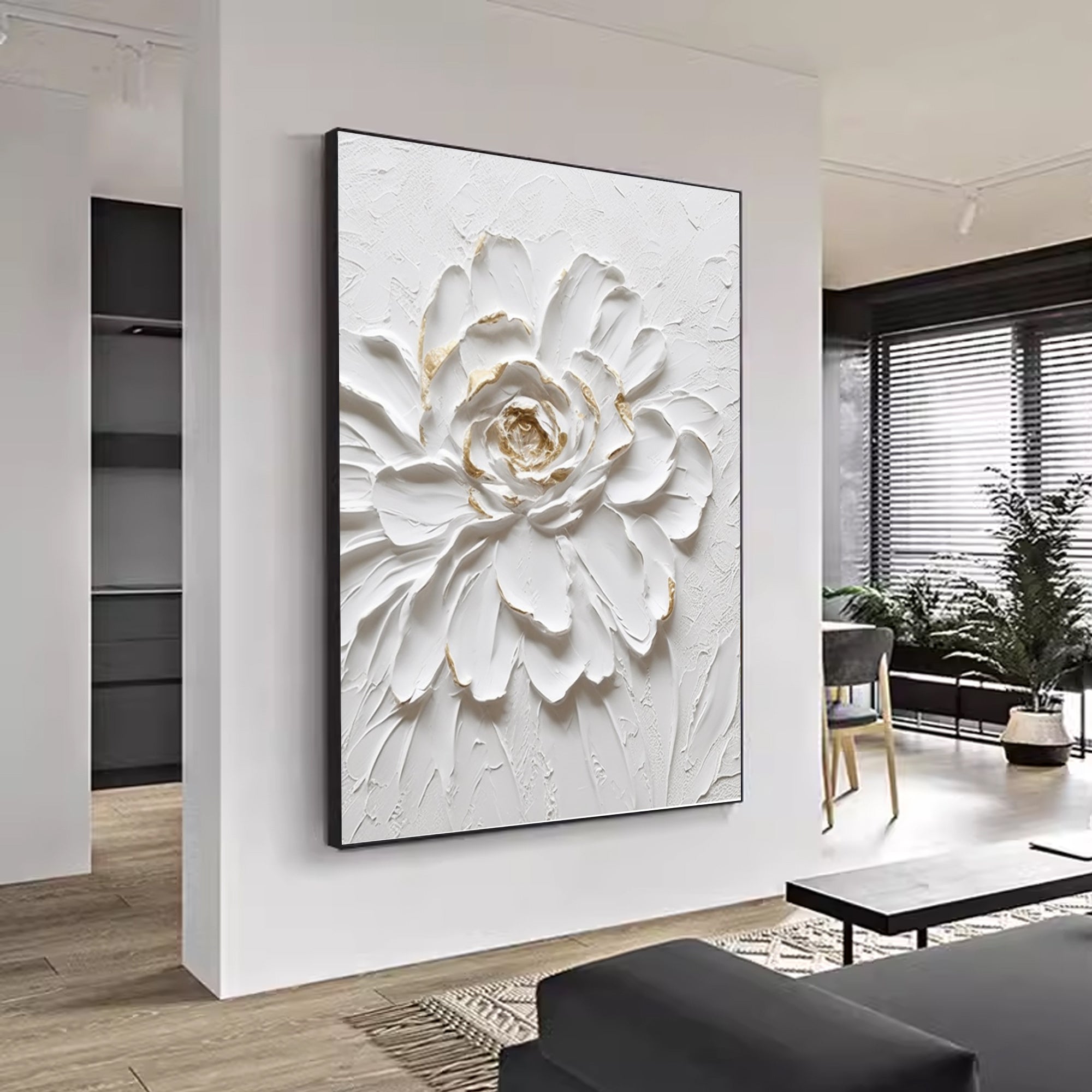 3D white flower oil painting