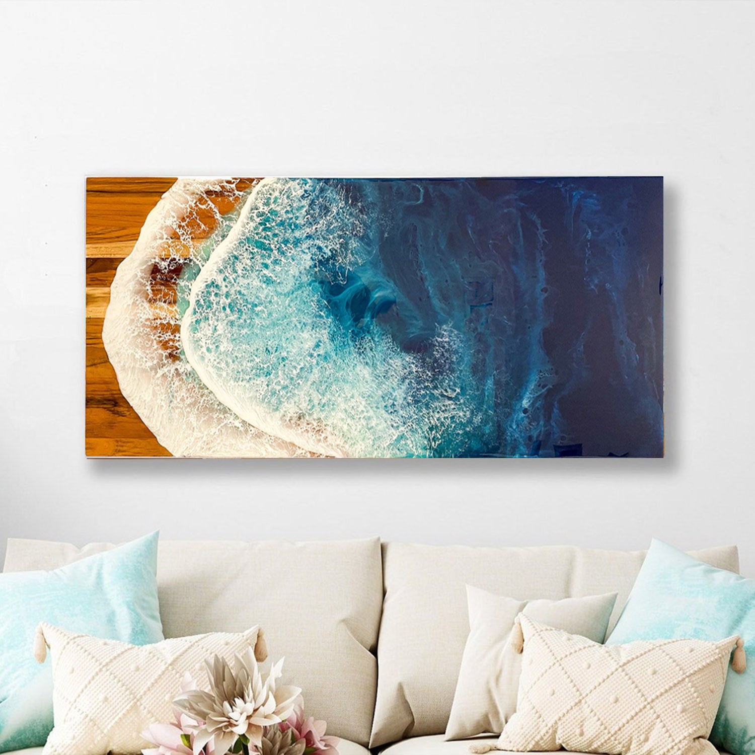 Wall Decor with Ocean Waves, Epoxy Resin Wave Art