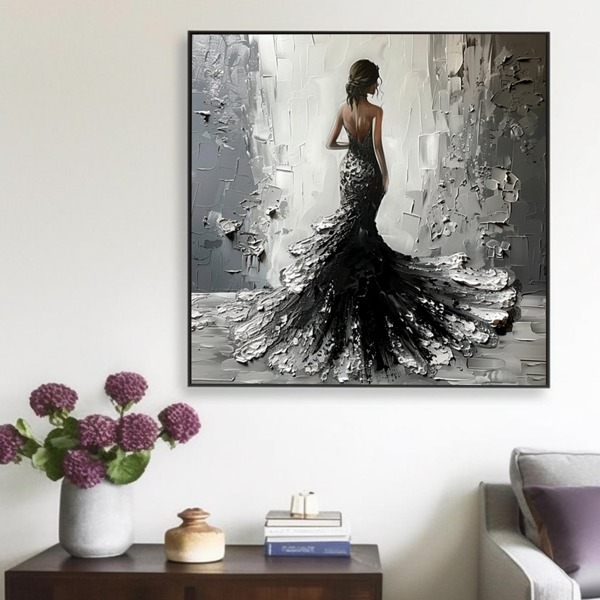 Black wedding dress oil painting