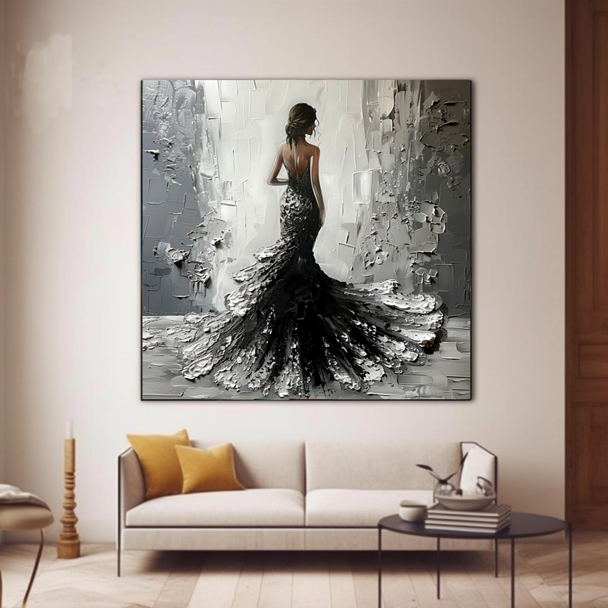 Black wedding dress oil painting