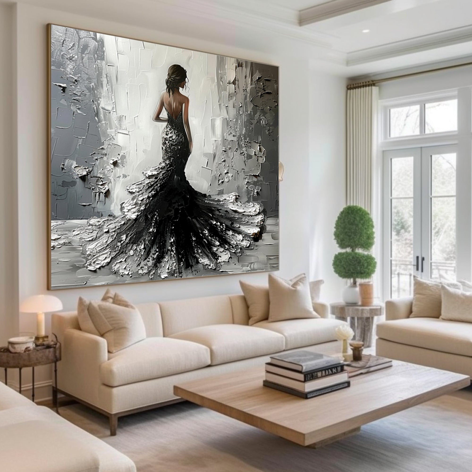 Black wedding dress oil painting