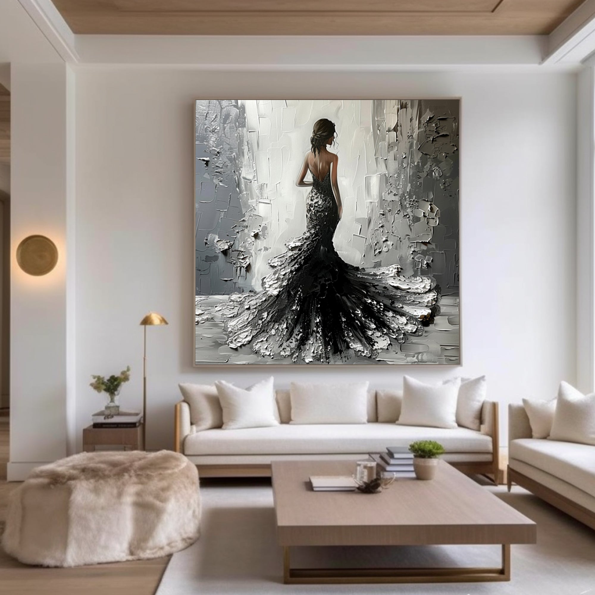 Black wedding dress oil painting