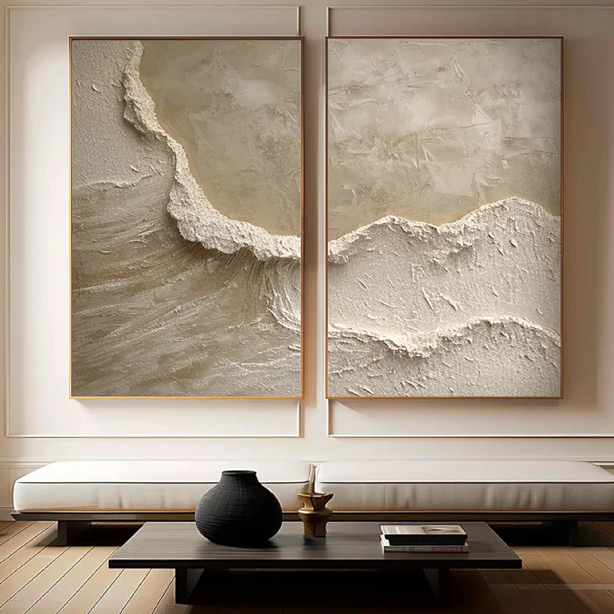 Beige White Waves Set Of 2