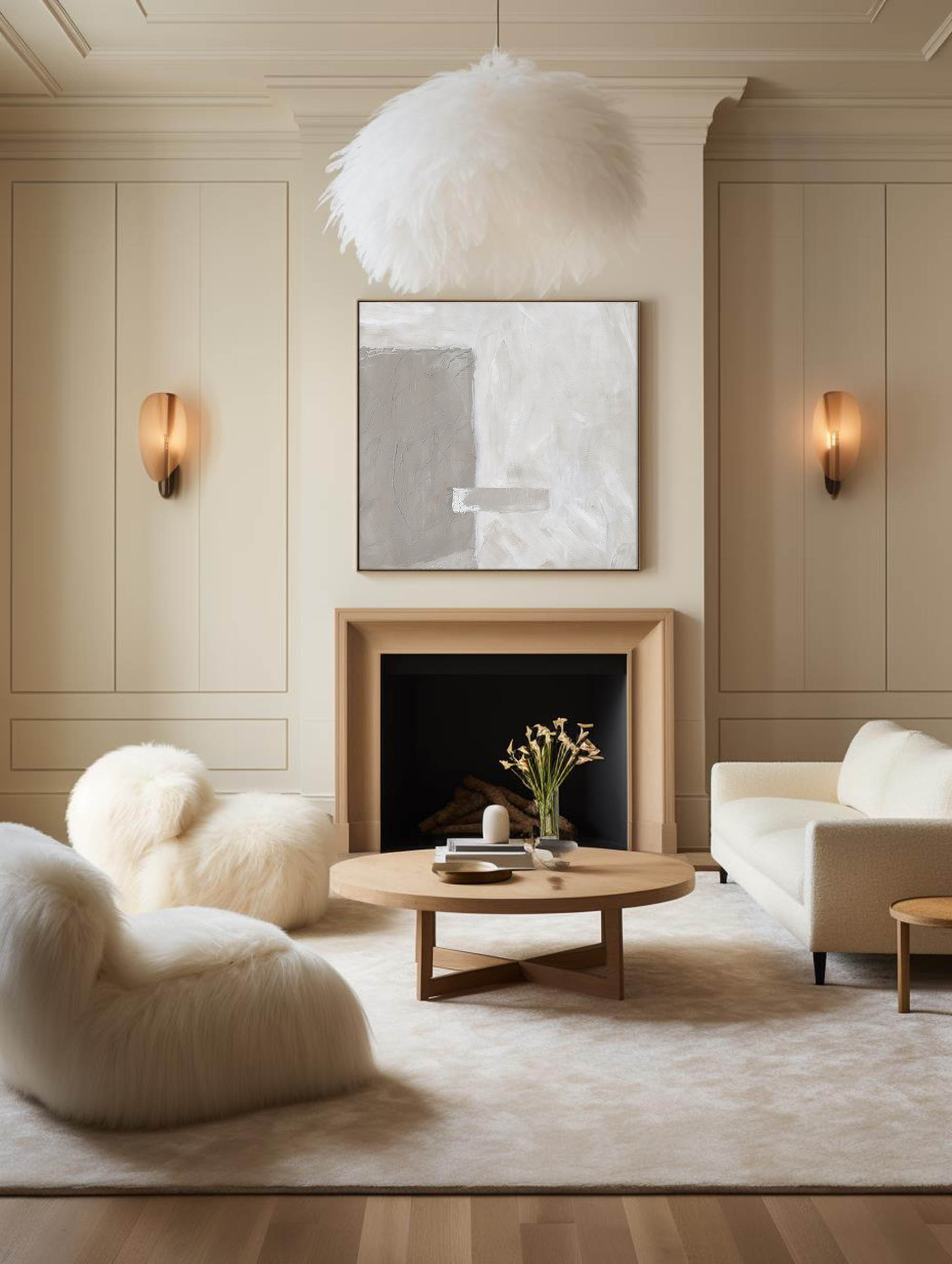 Brown White Minimalist Abstract Art