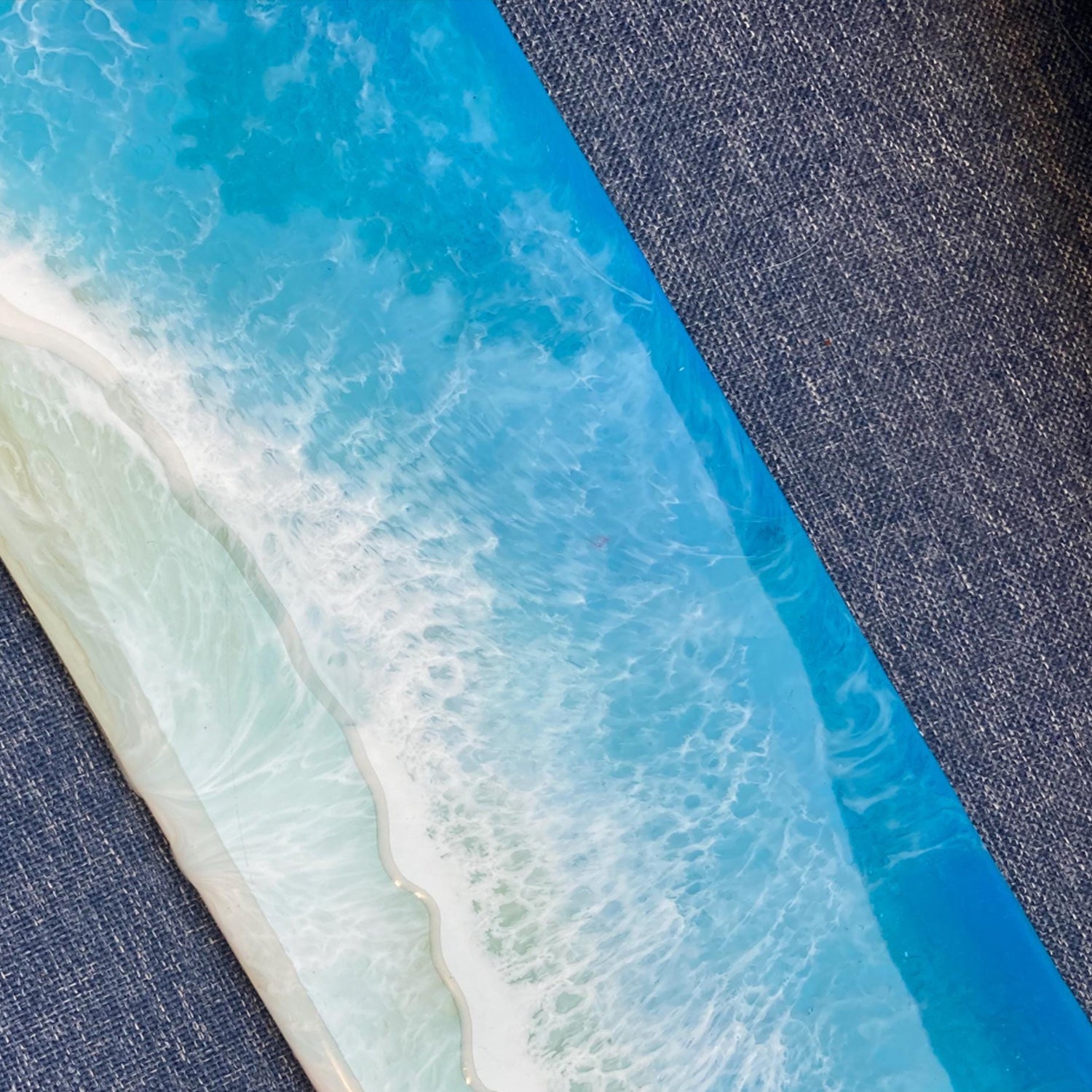 Resin Ocean Wave Wall Art on Wood Slab: Coastal Decor