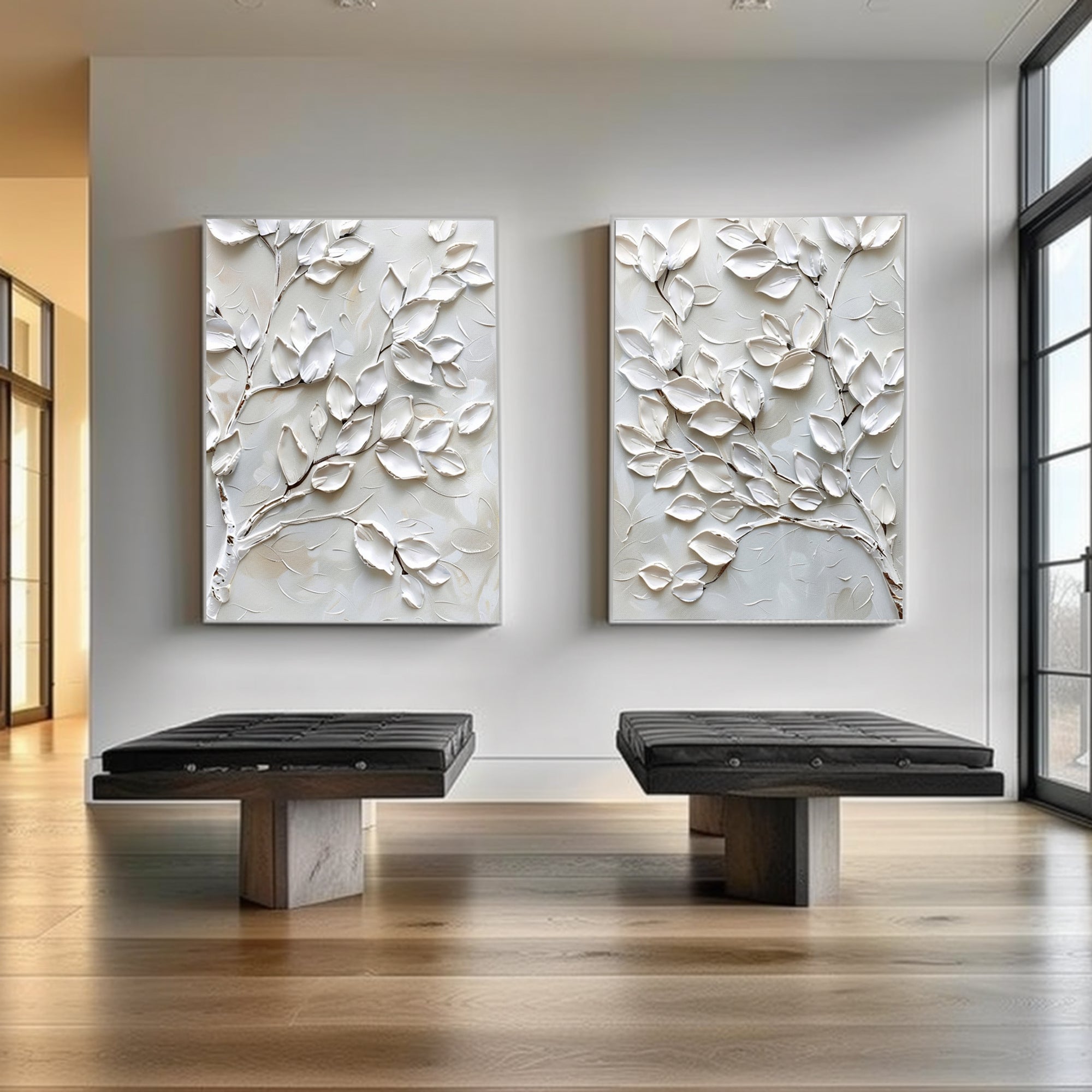 Set Of 2 White Leaves