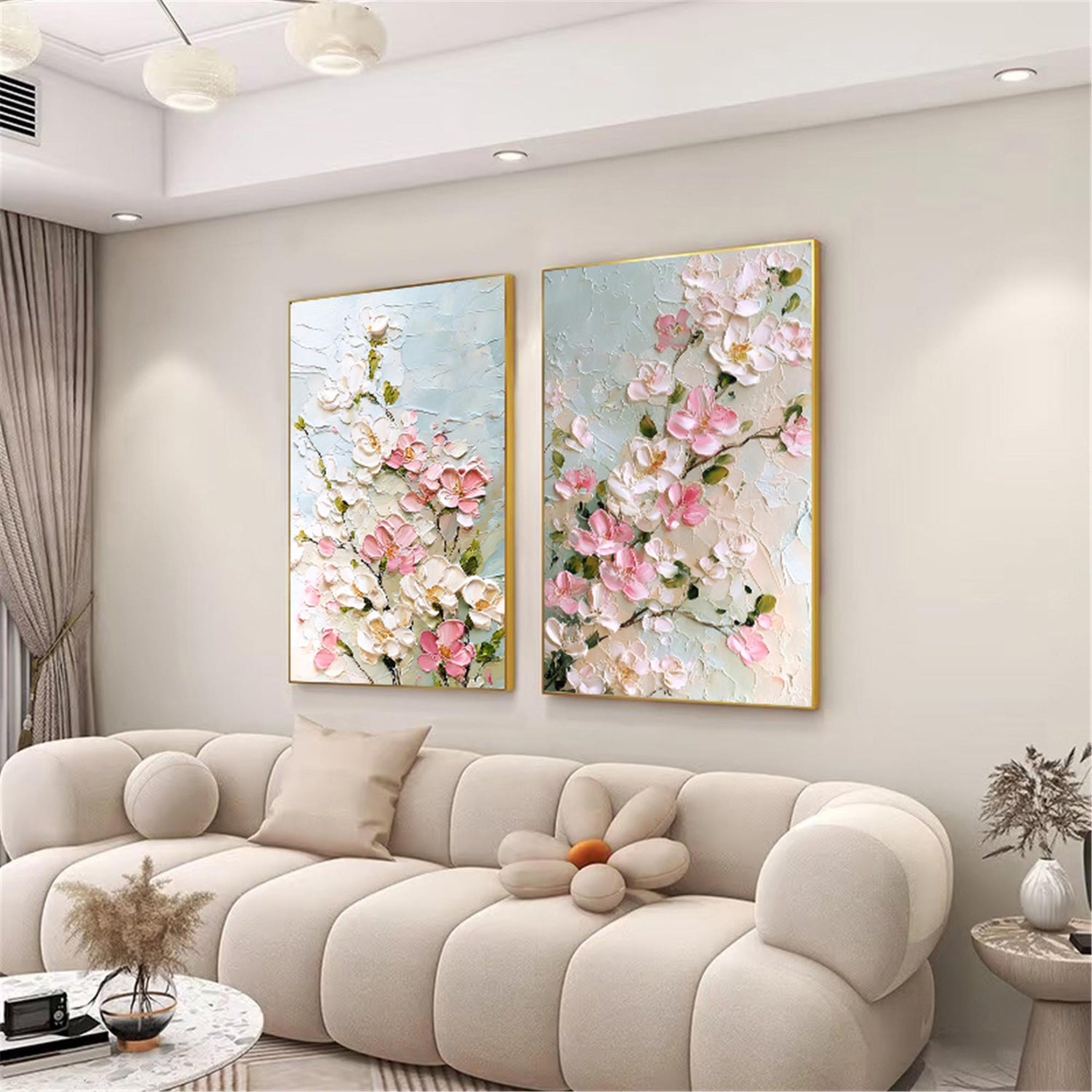 2 sets Textured Floral Canvas Painting