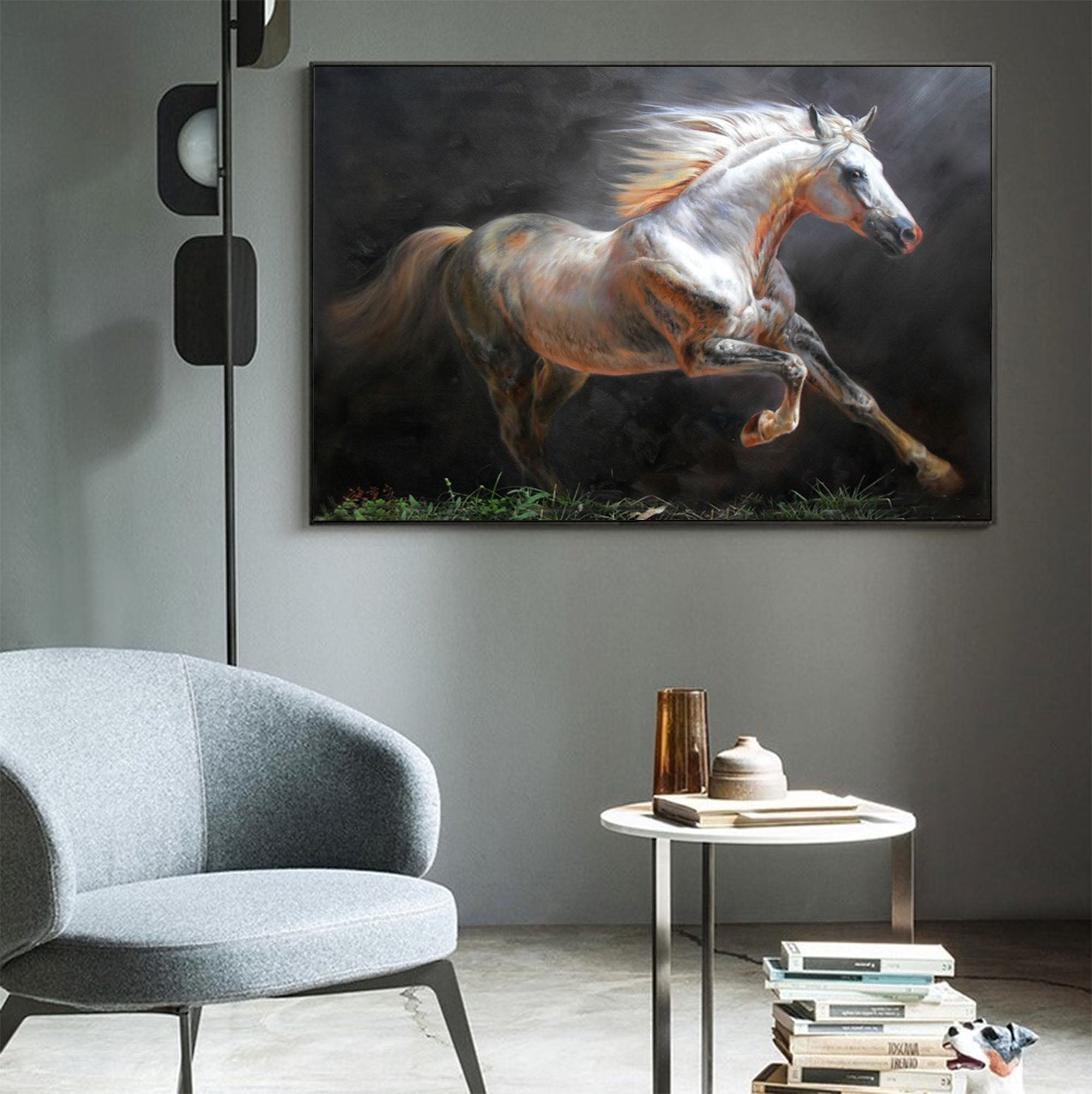 Running White Horse Painting