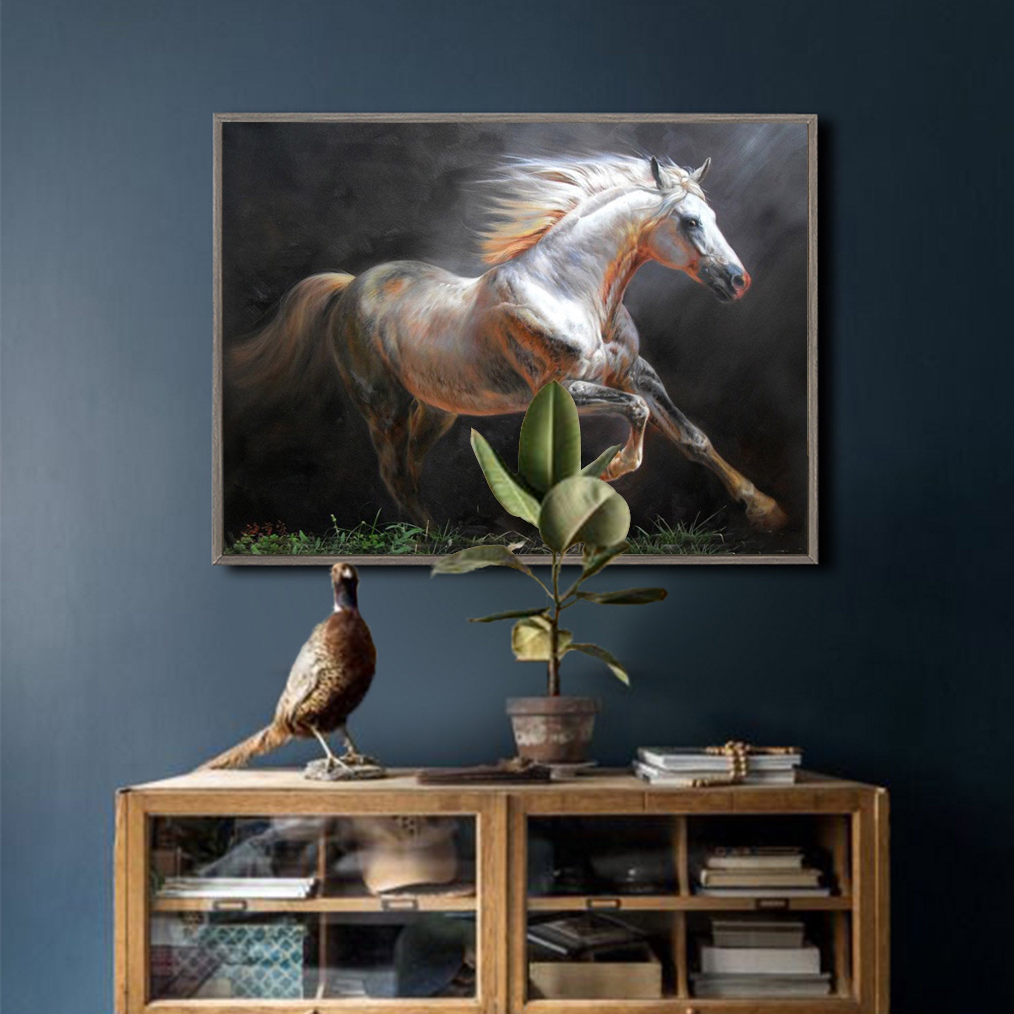 Running White Horse Painting