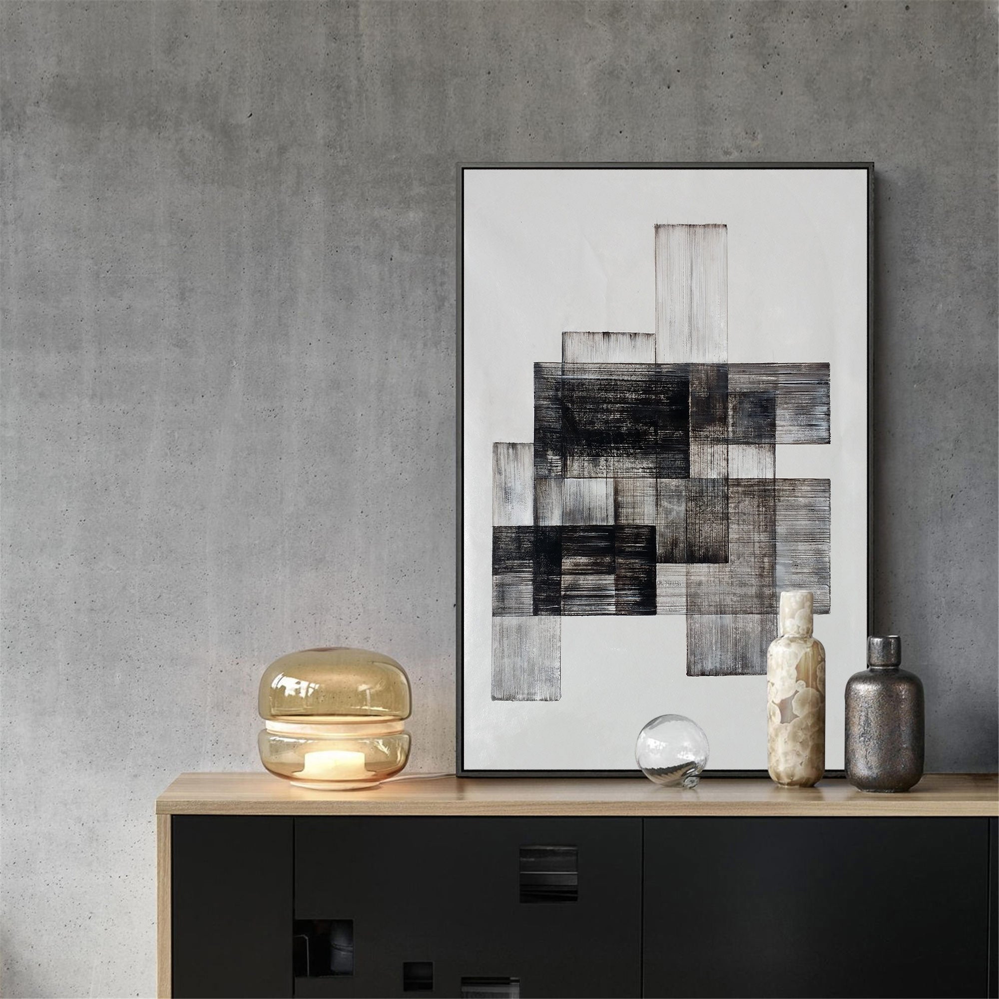 Black White Minimalist Painting