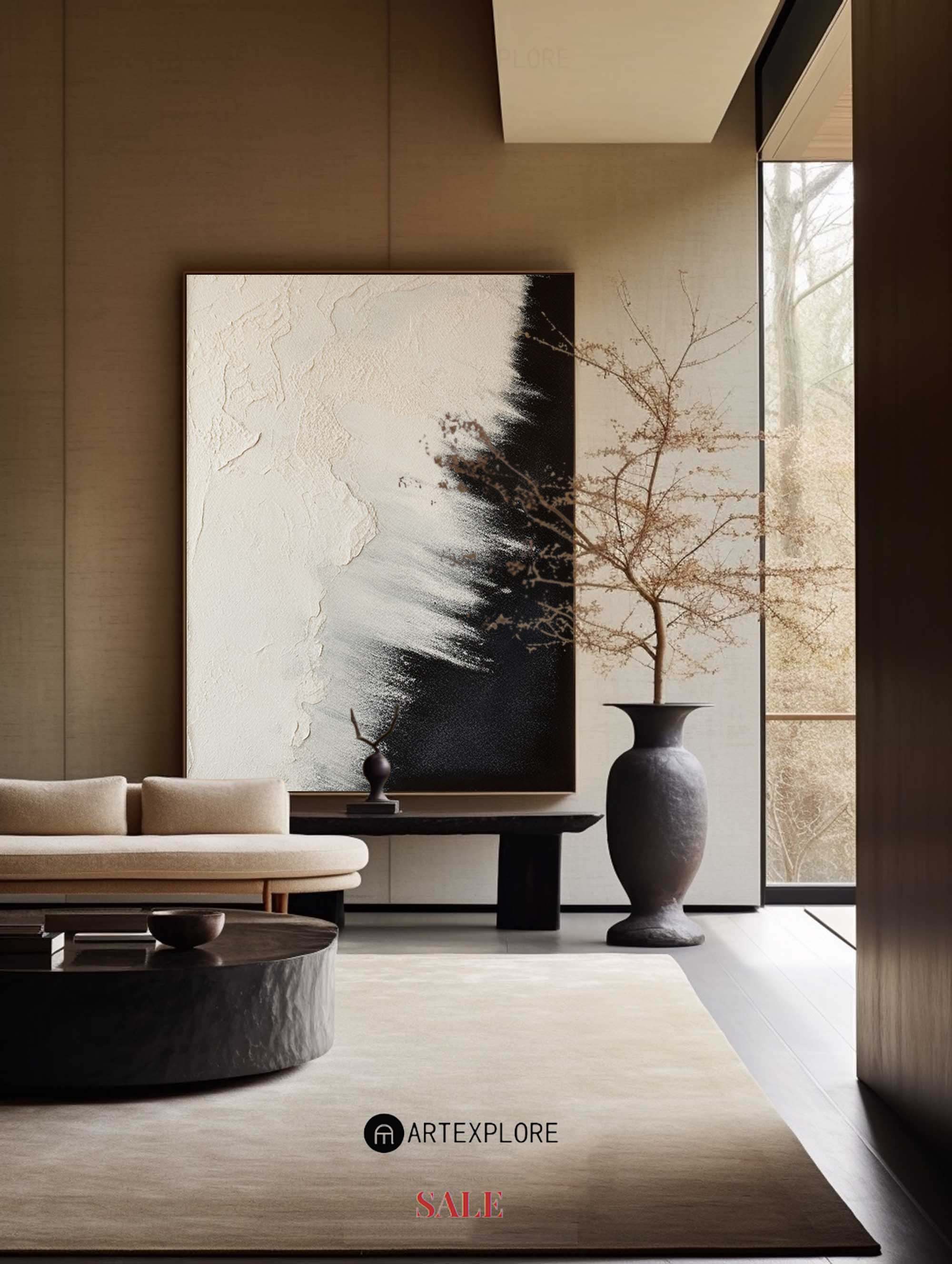 Black And Beige Seascape Painting