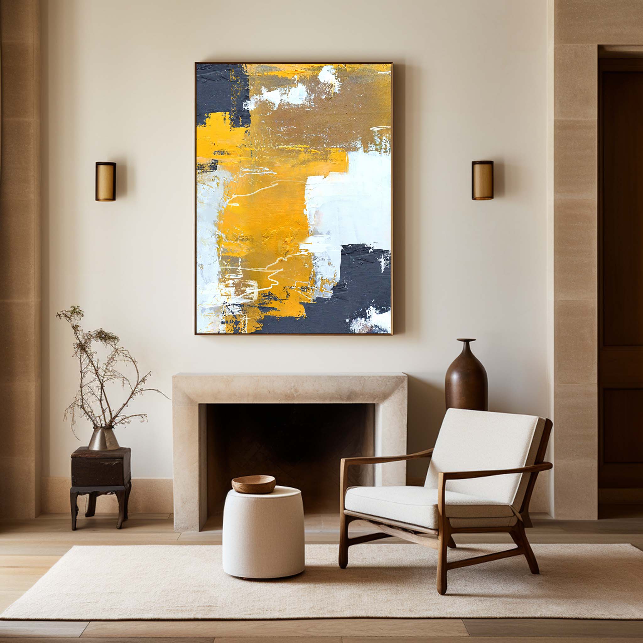 Abstract Yellow White Art