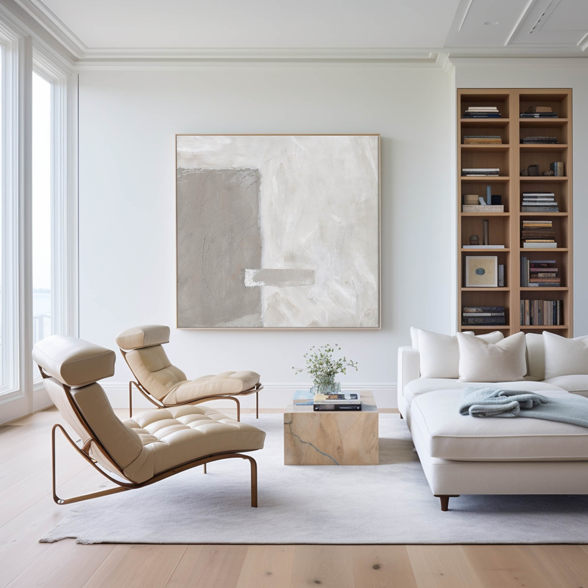 Brown White Minimalist Abstract Art