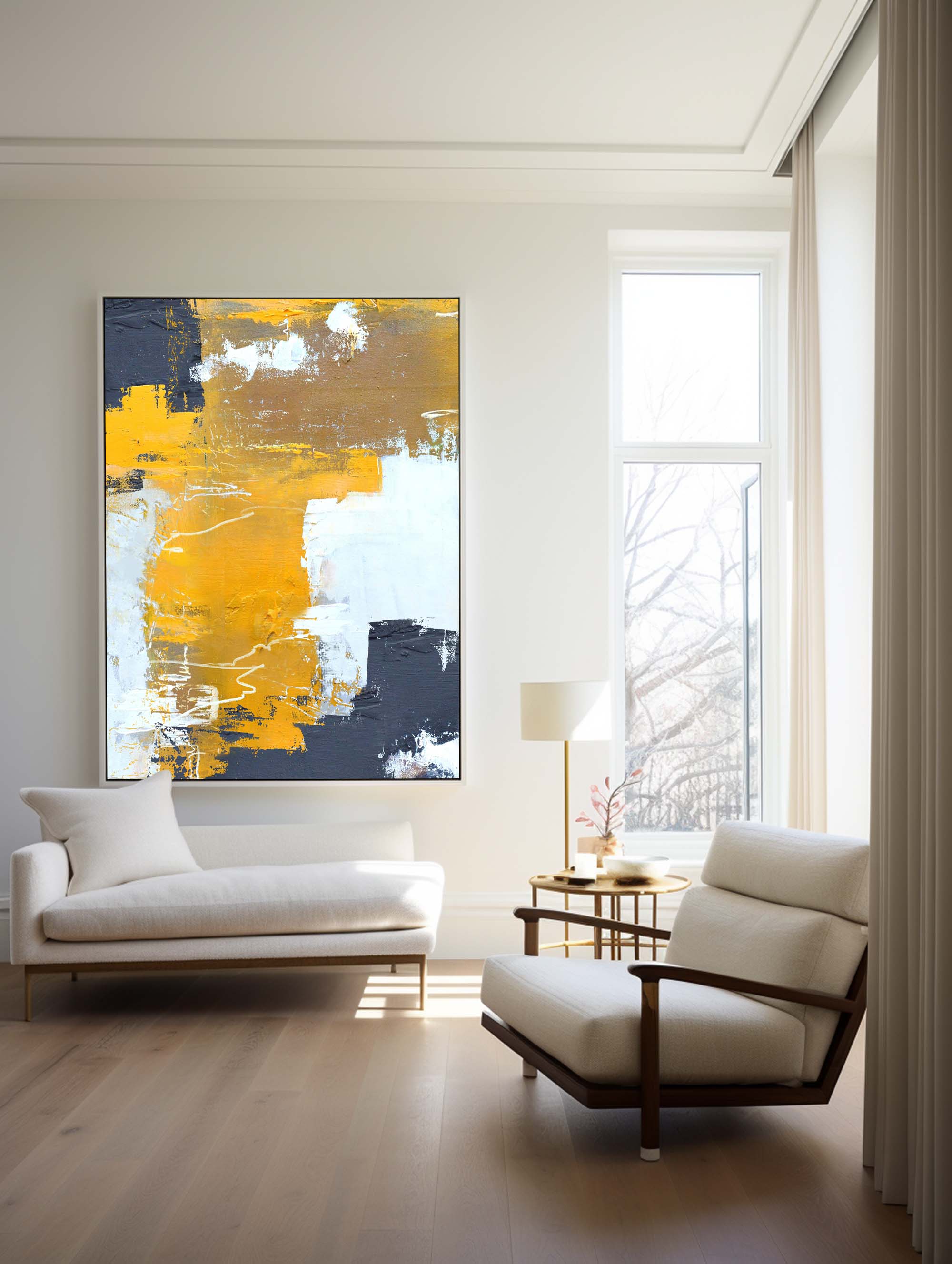 Abstract Yellow White Art