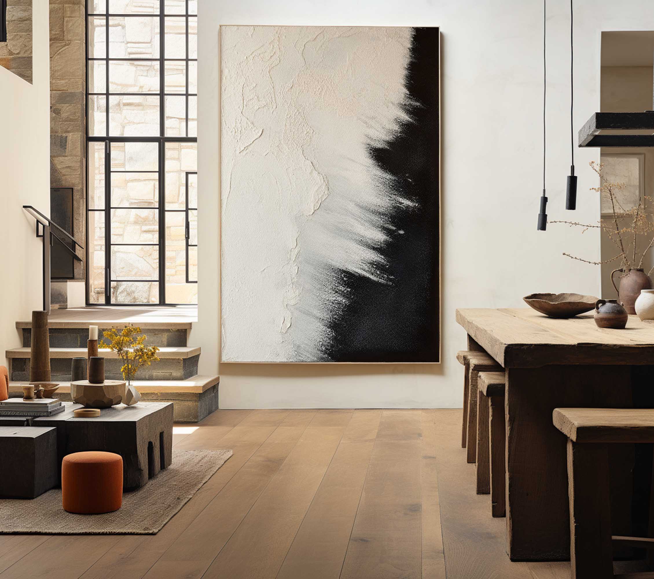 Black And Beige Seascape Painting