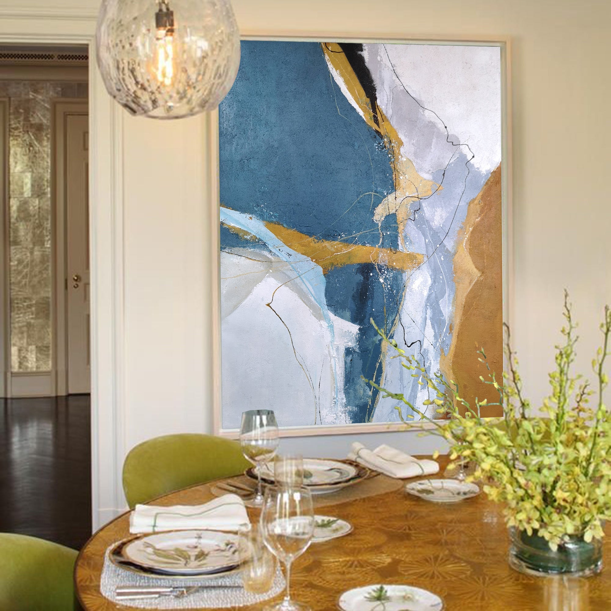 Blue Gold Abstract Art