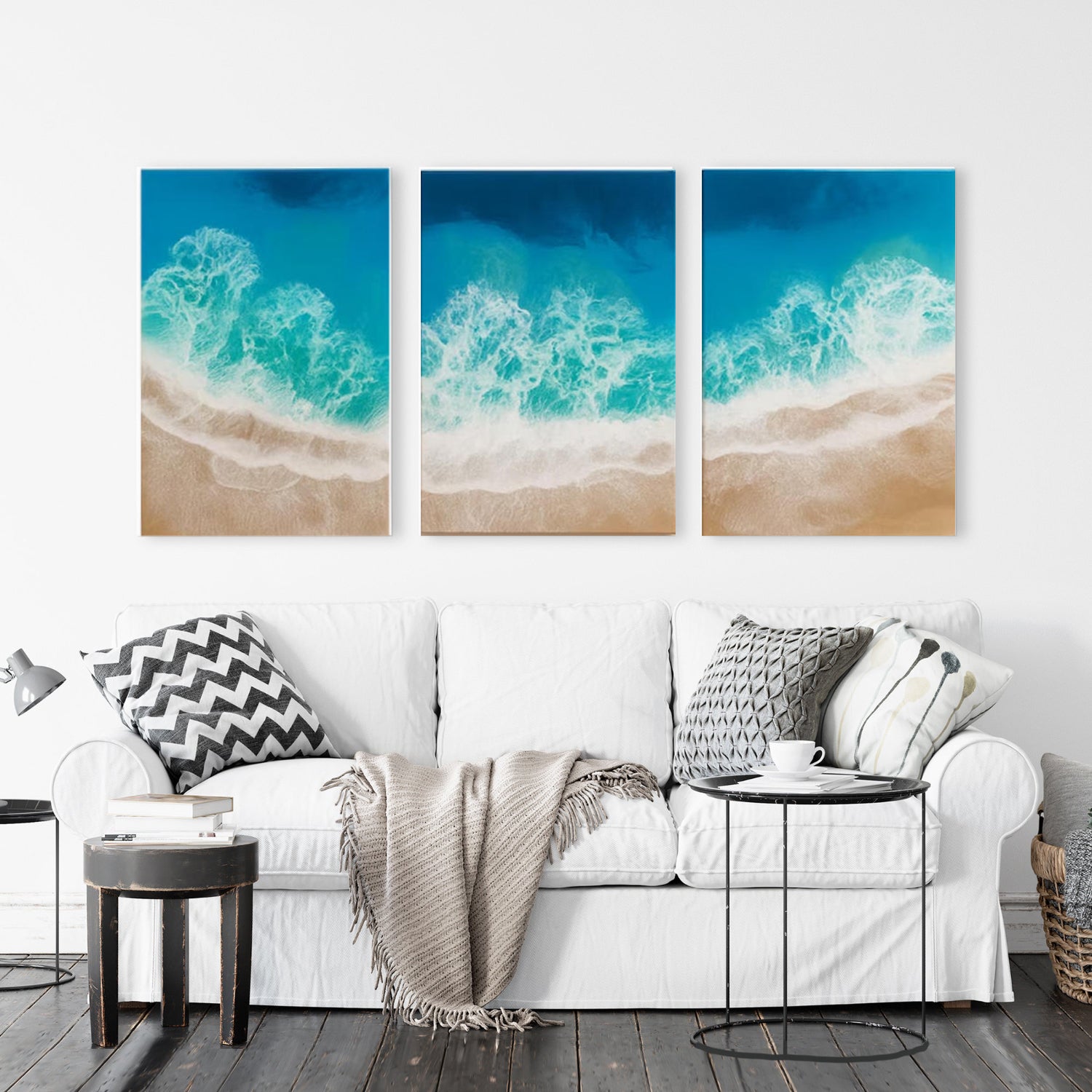 3-Piece Canvas Wall Hanging | Ocean Wave Epoxy Resin Wood Wall Art