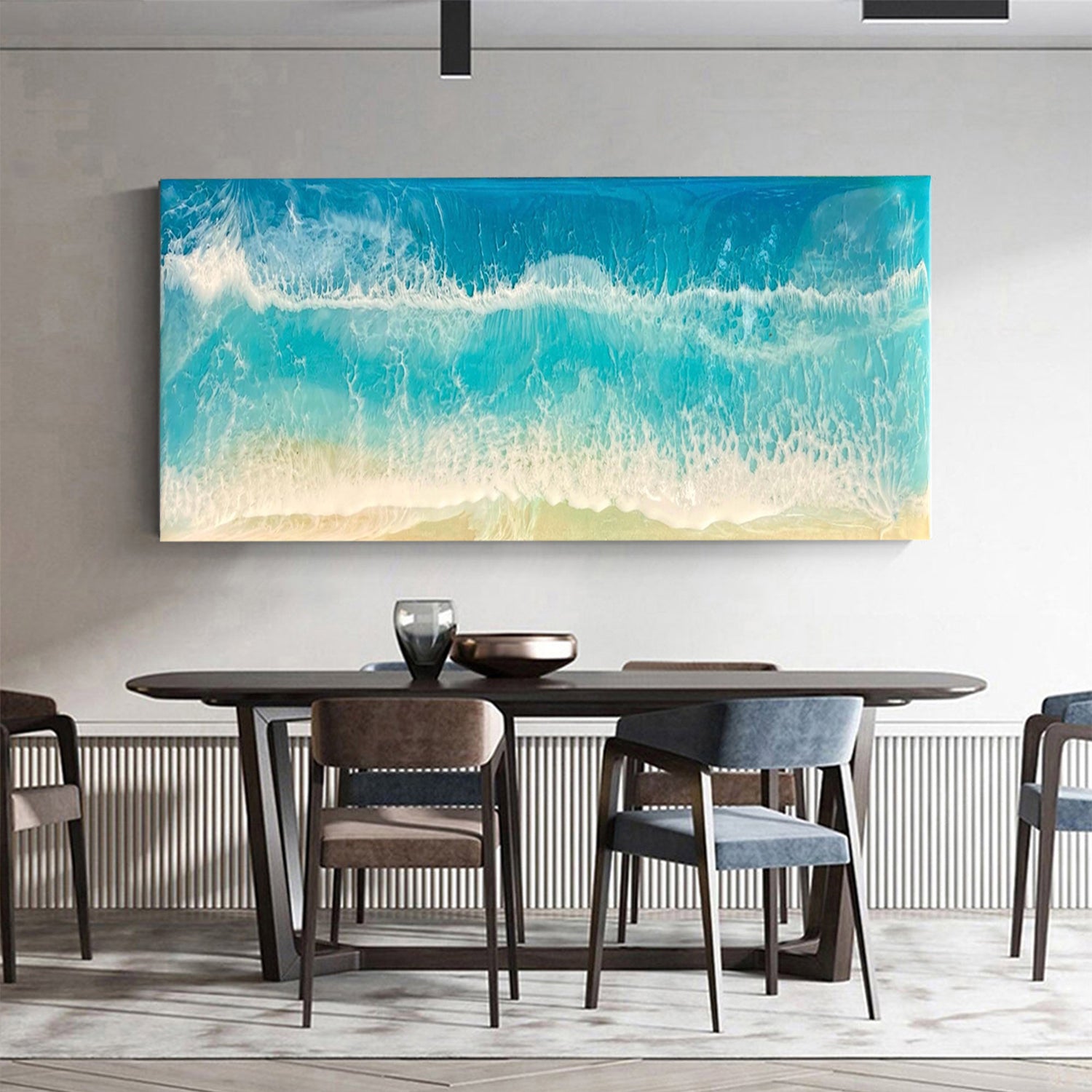 Resin Ocean Wave Wall Art on Wood Slab: Coastal Decor
