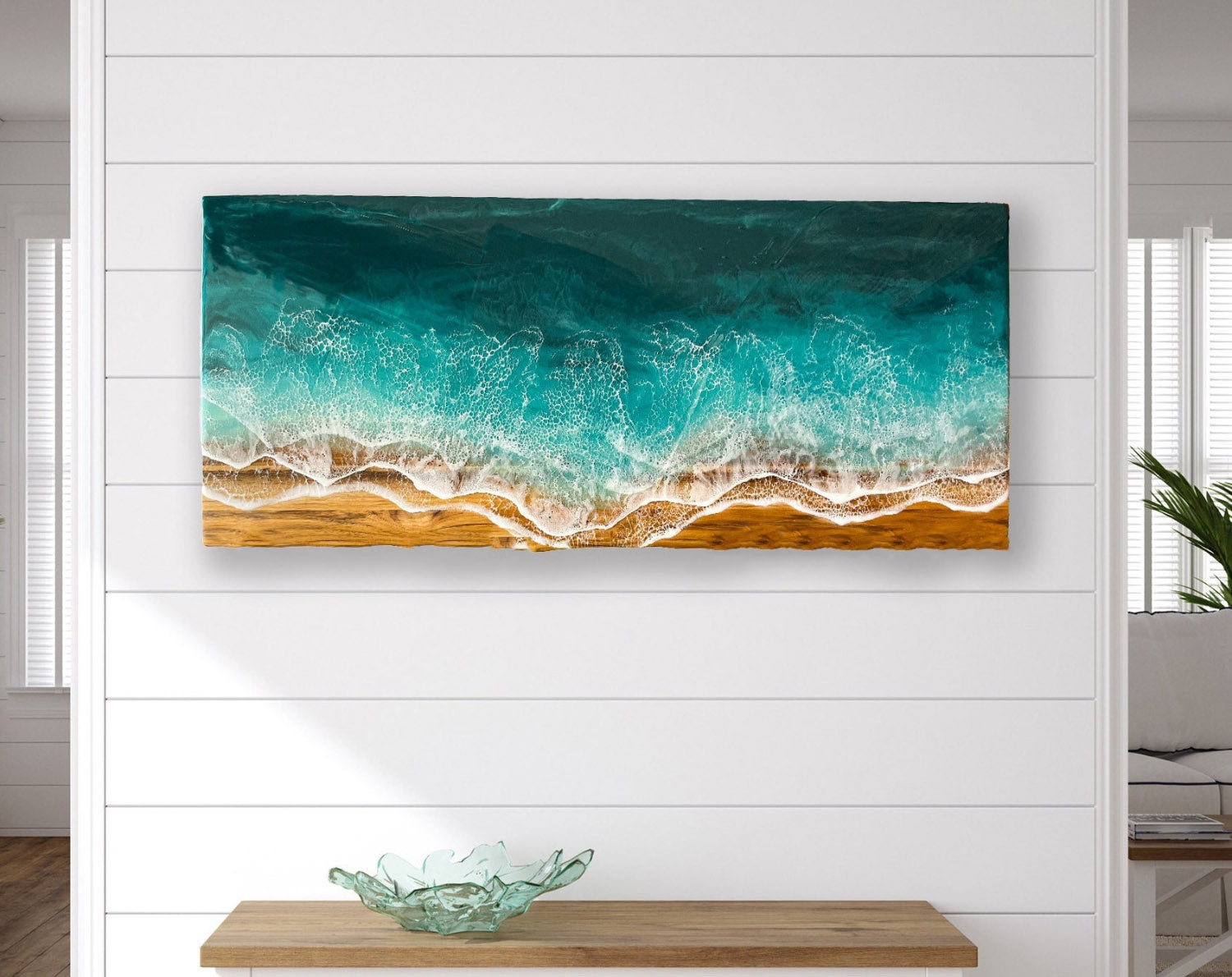Wall Art Ocean Waves, Epoxy Resin Wave Art-Green