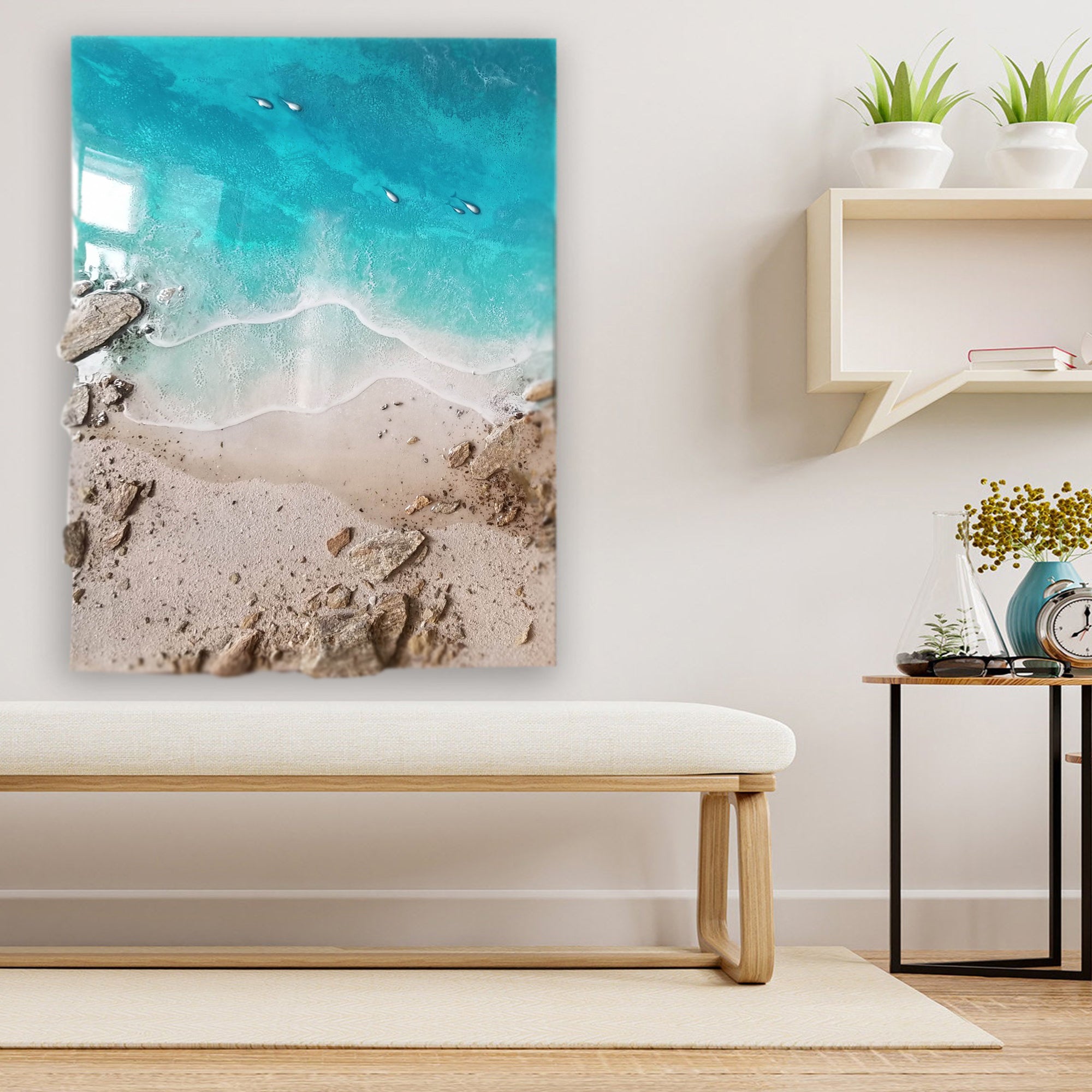 3D Ocean Wave Resin Art: Serene Seascape Painting, Large Wall Decor