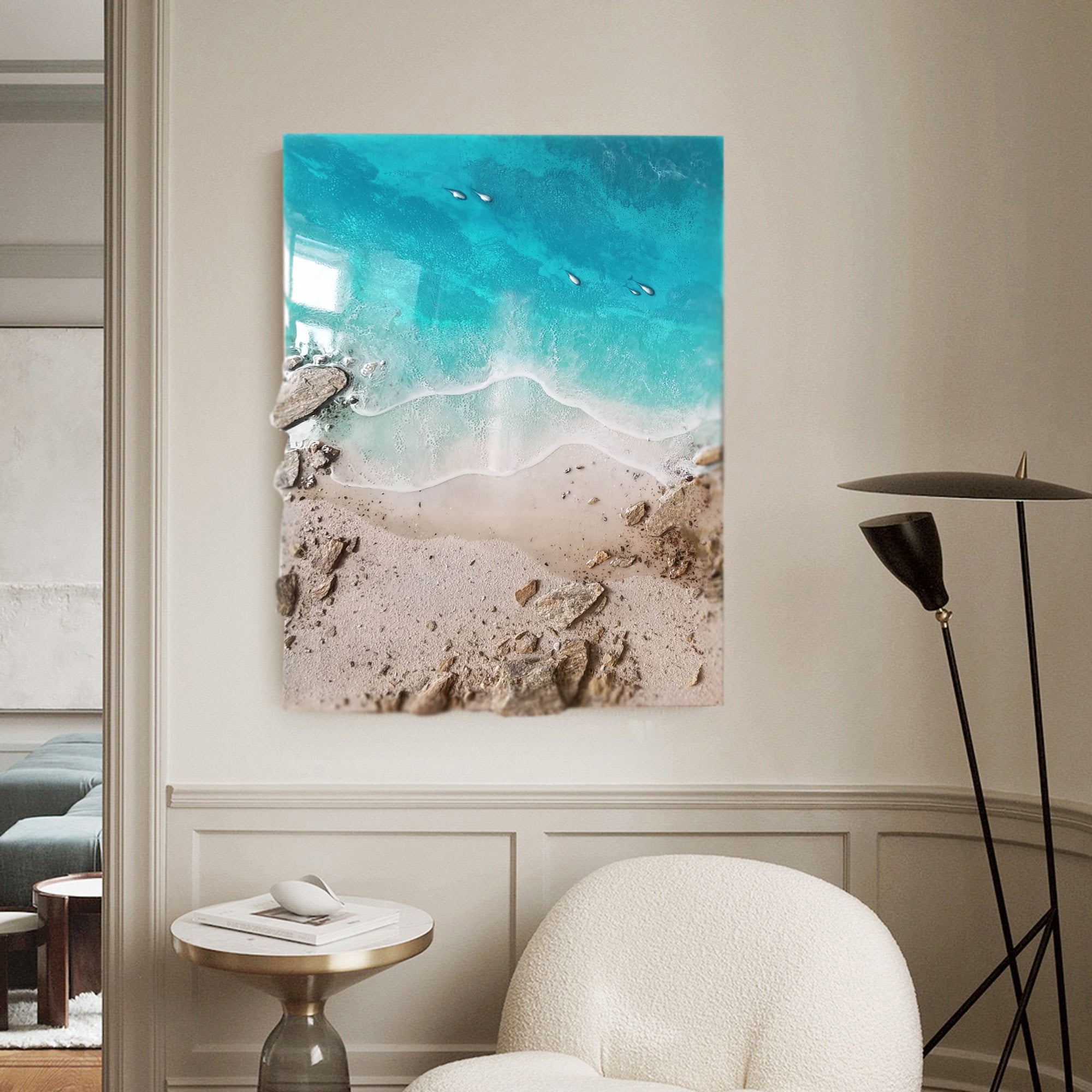 3D Ocean Wave Resin Art: Serene Seascape Painting, Large Wall Decor