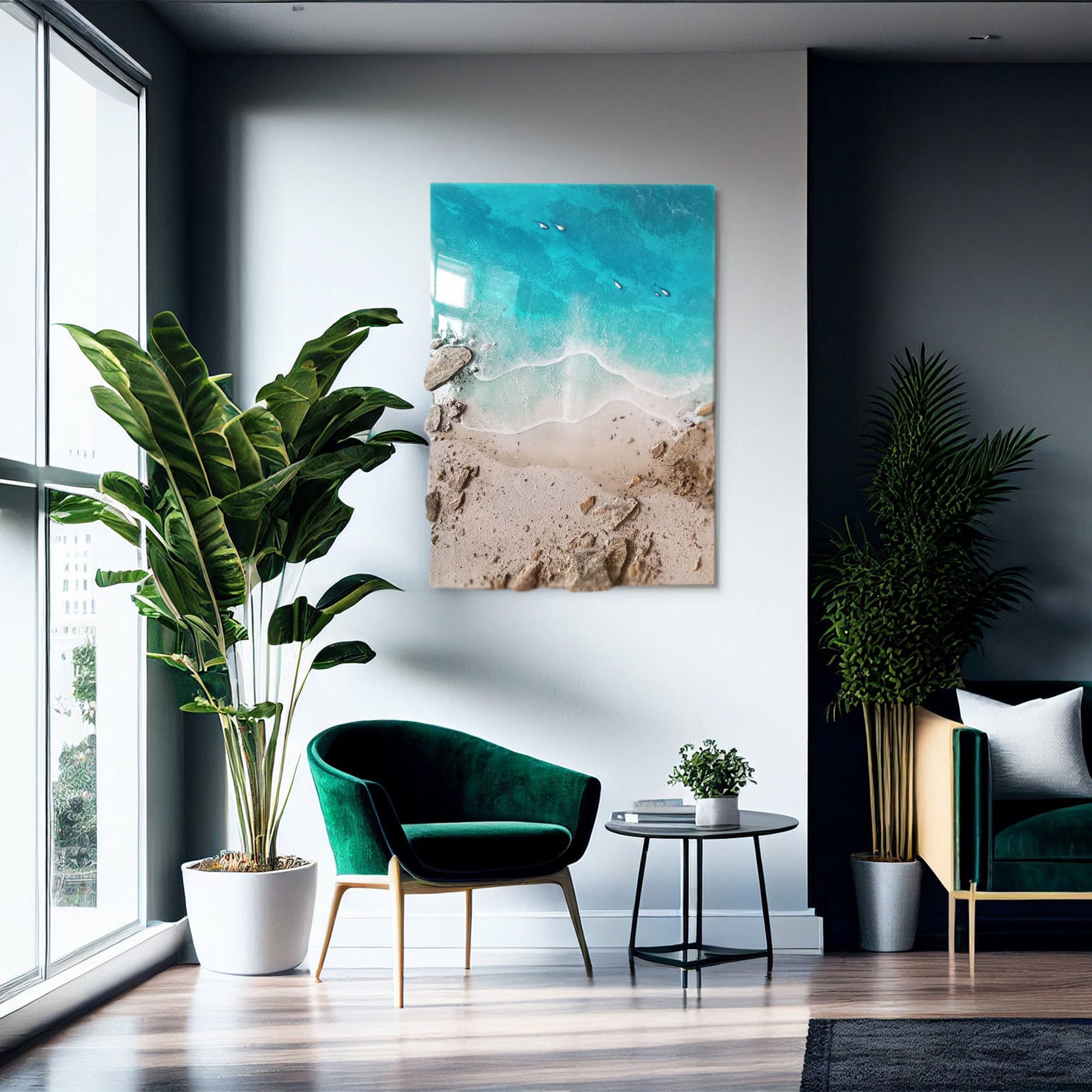 3D Ocean Wave Resin Art: Serene Seascape Painting, Large Wall Decor