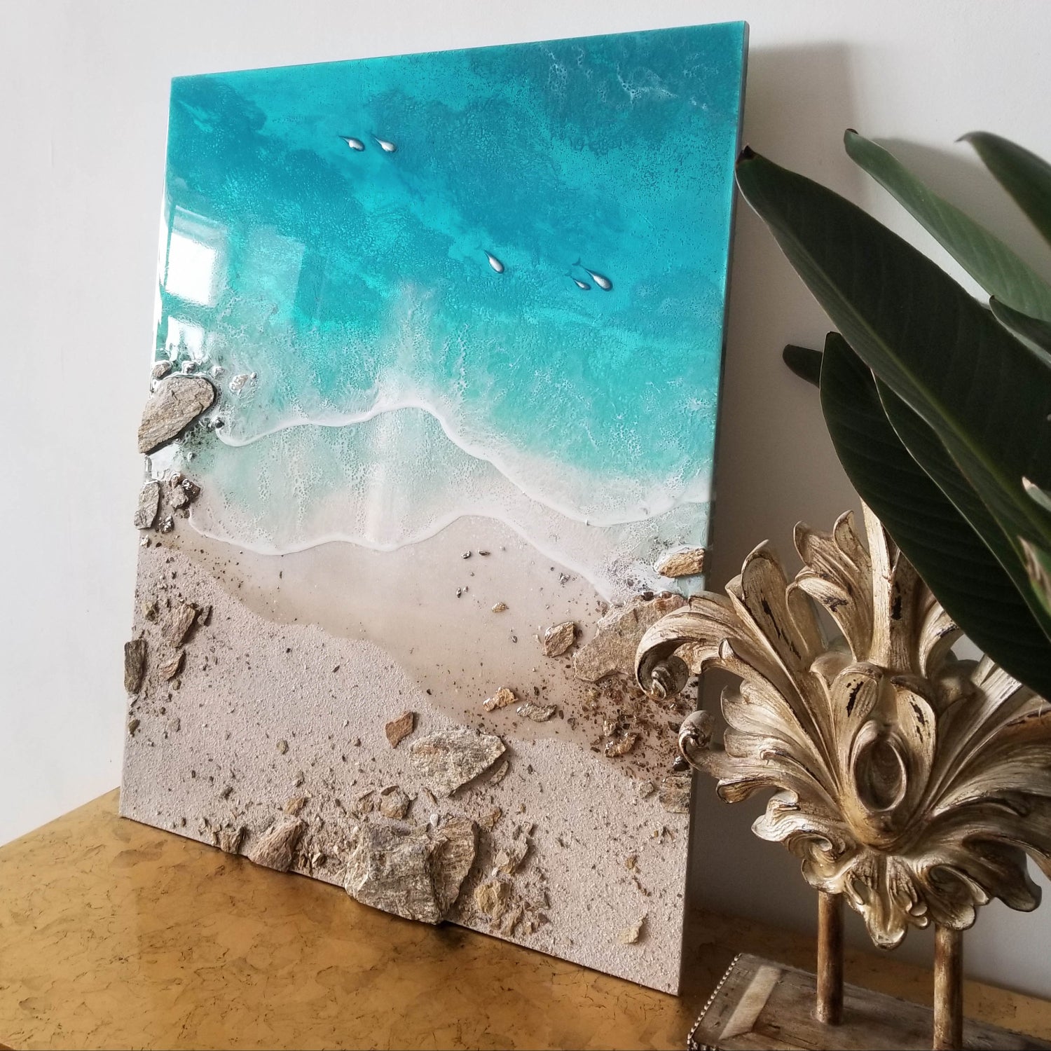 3D Ocean Wave Resin Art: Serene Seascape Painting, Large Wall Decor