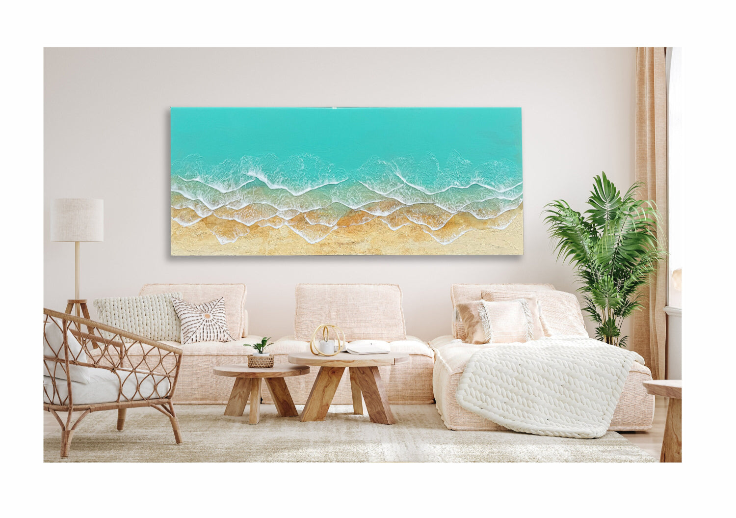 Ocean Wall Art, Aqua Ocean with epoxy resin waves.