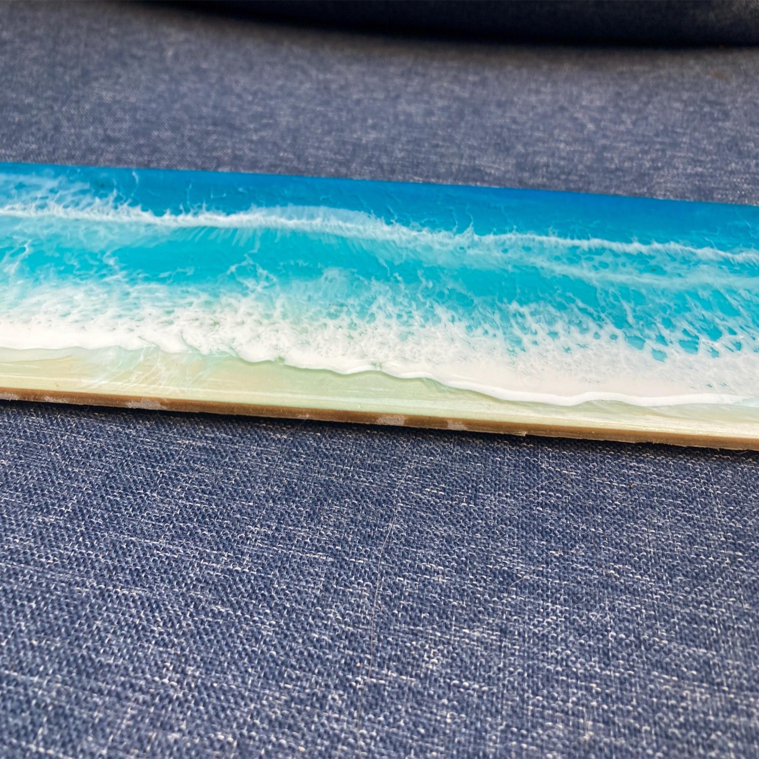 Resin Ocean Wave Wall Art on Wood Slab: Coastal Decor