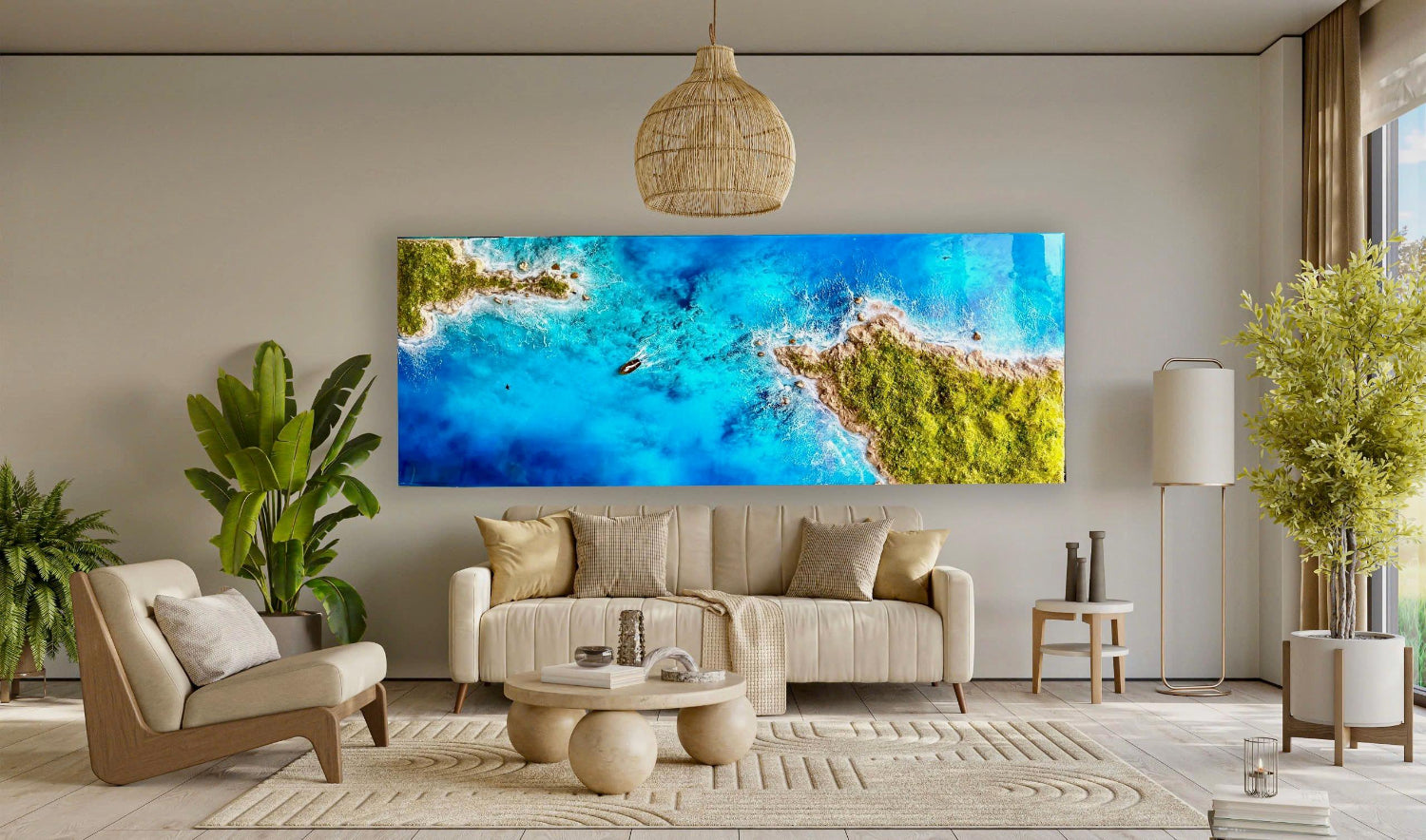 3D Ocean Resin Art: Handmade Beach Landscape Decor