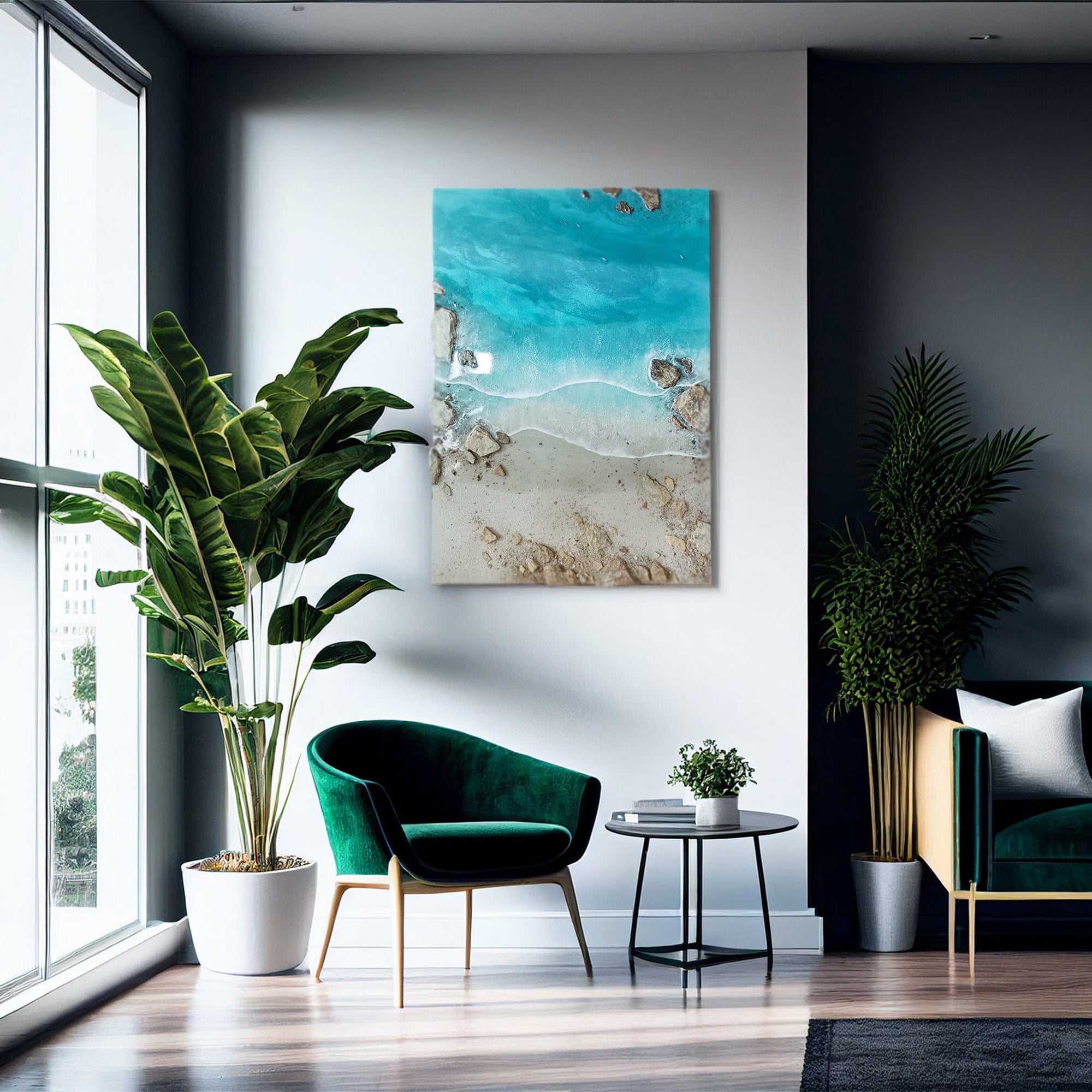 3D Ocean Wave Resin Art: Serene Seascape Painting, Large Wall Decor