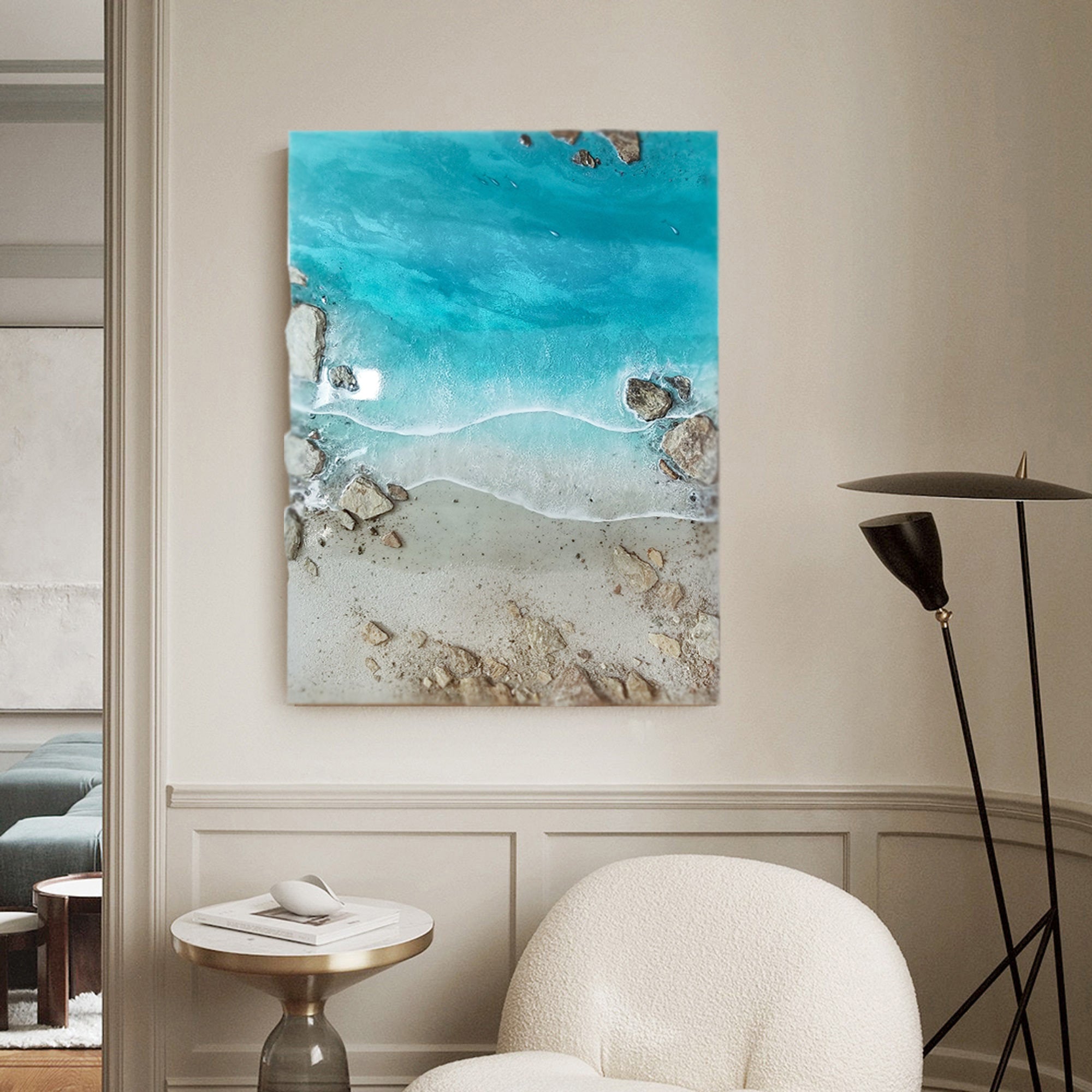 3D Ocean Wave Resin Art: Serene Seascape Painting, Large Wall Decor