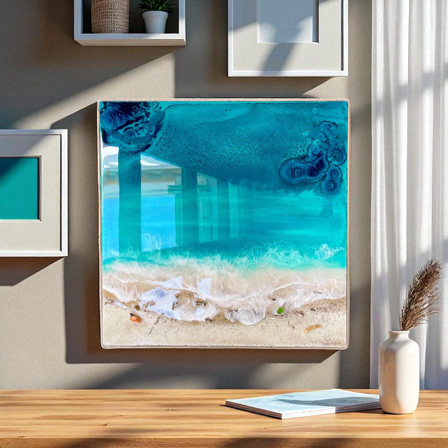Resin Beach Art Epoxy Coastal Wall Decor Framed
