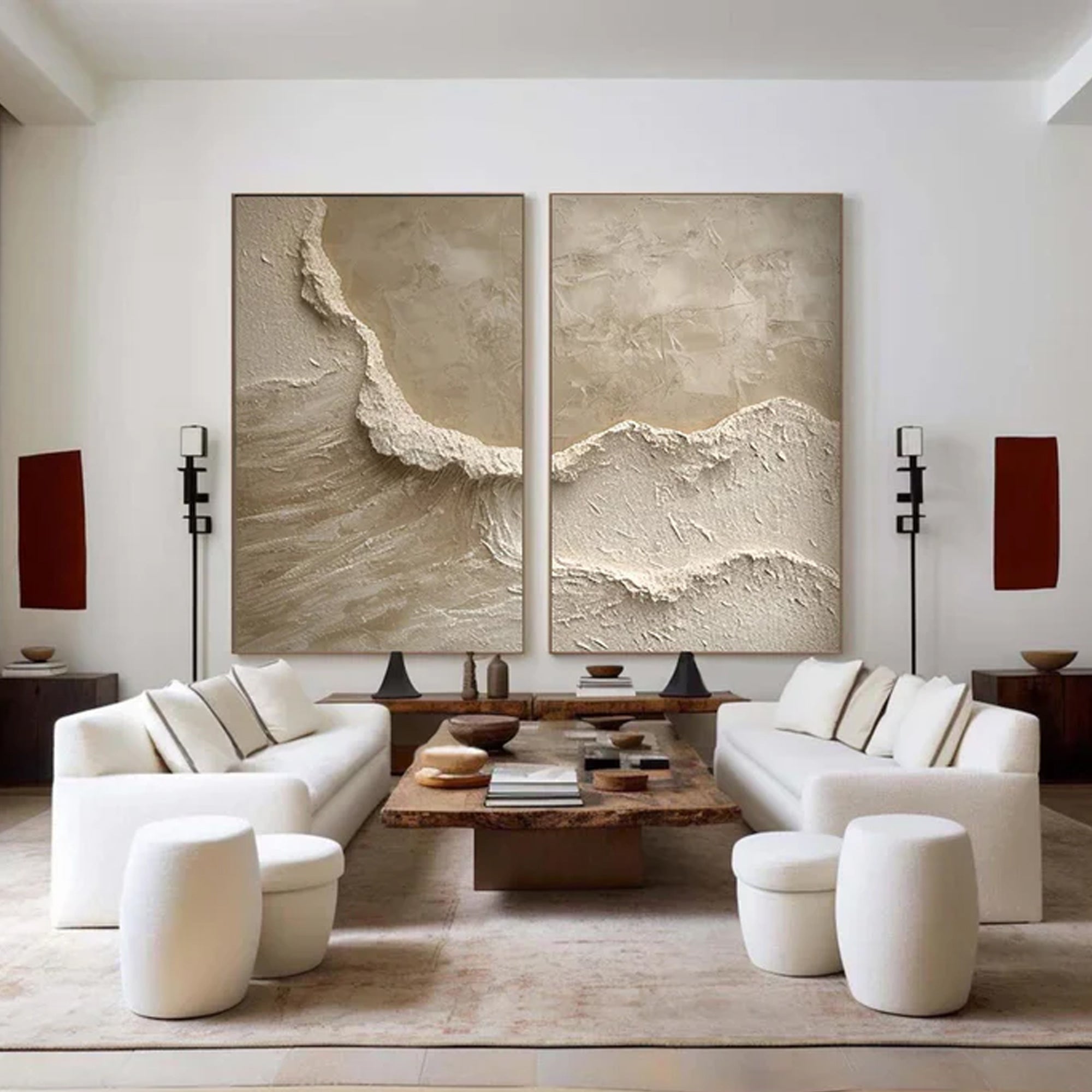 Beige White Waves Set Of 2