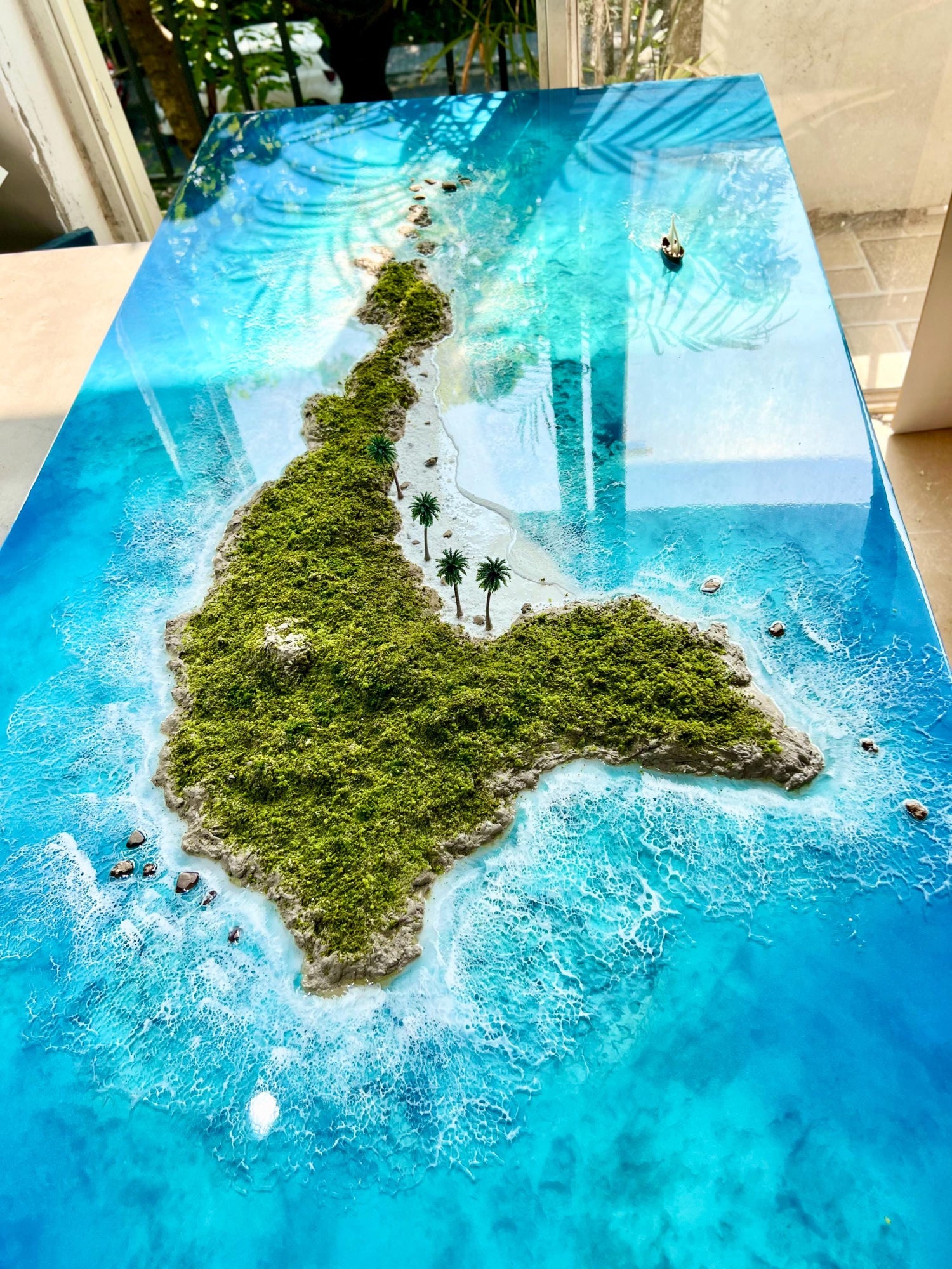 3D Ocean Resin Art: Handmade Island Landscape Decor