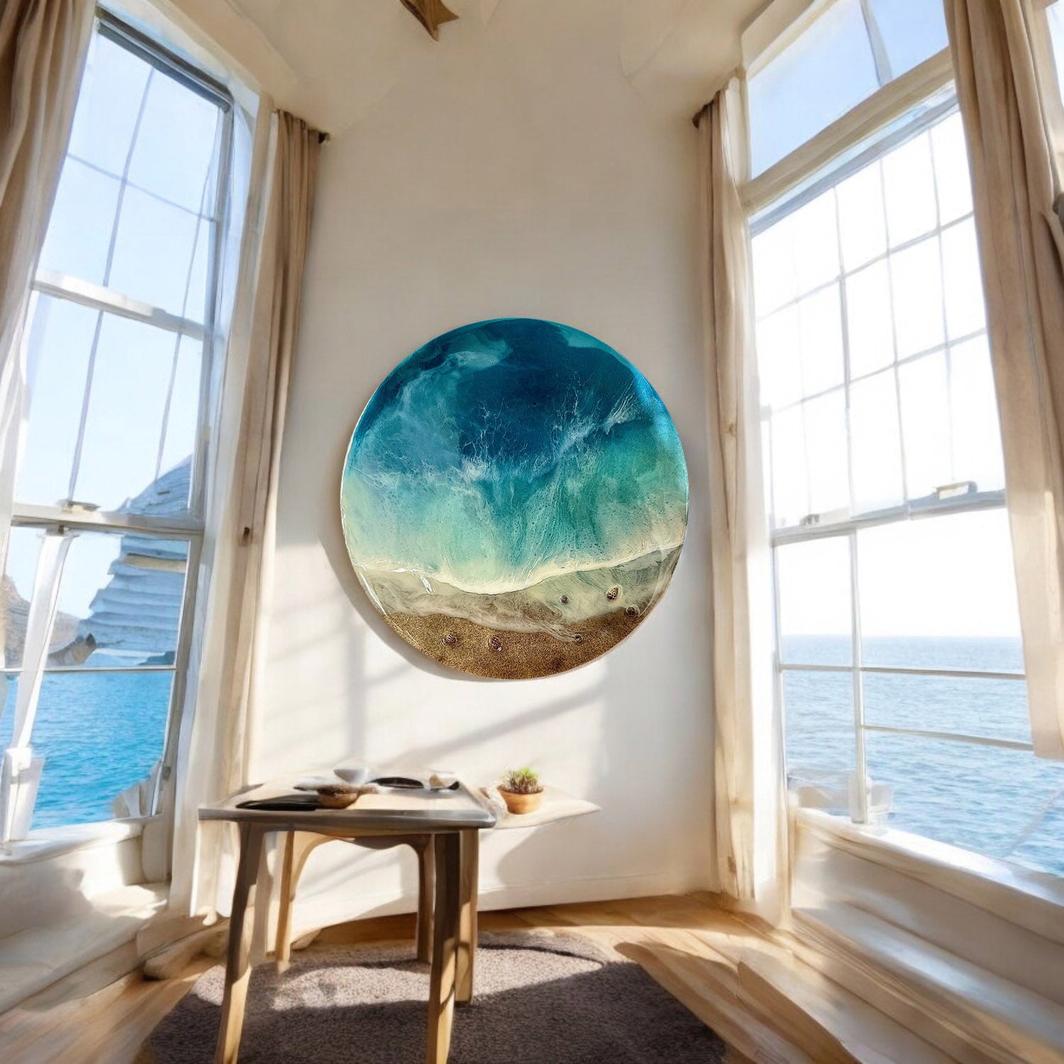 Circular Resin Art, Ocean Waves, Ocean Art, Ocean Painting, Ocean Resin Painting