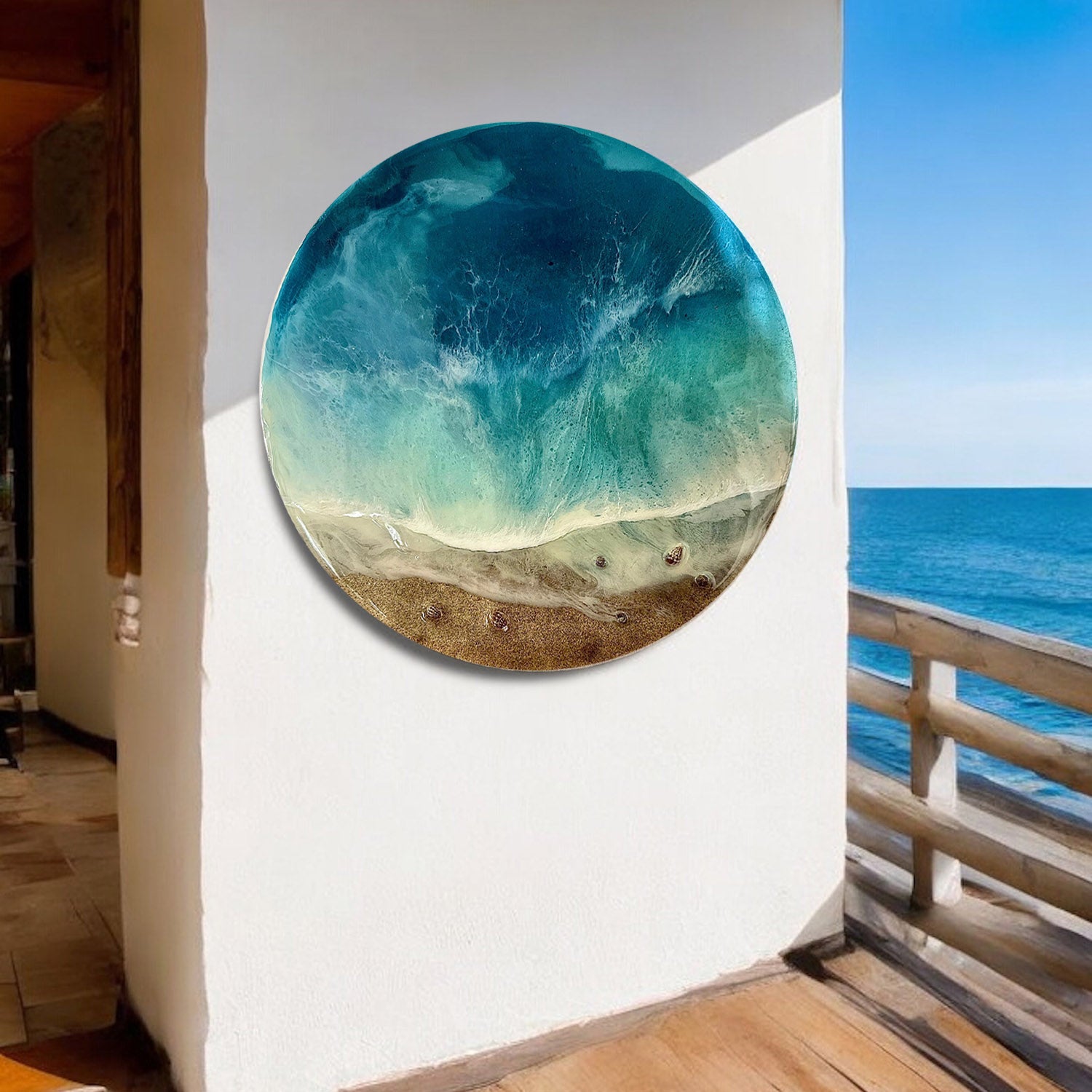 Circular Resin Art, Ocean Waves, Ocean Art, Ocean Painting, Ocean Resin Painting