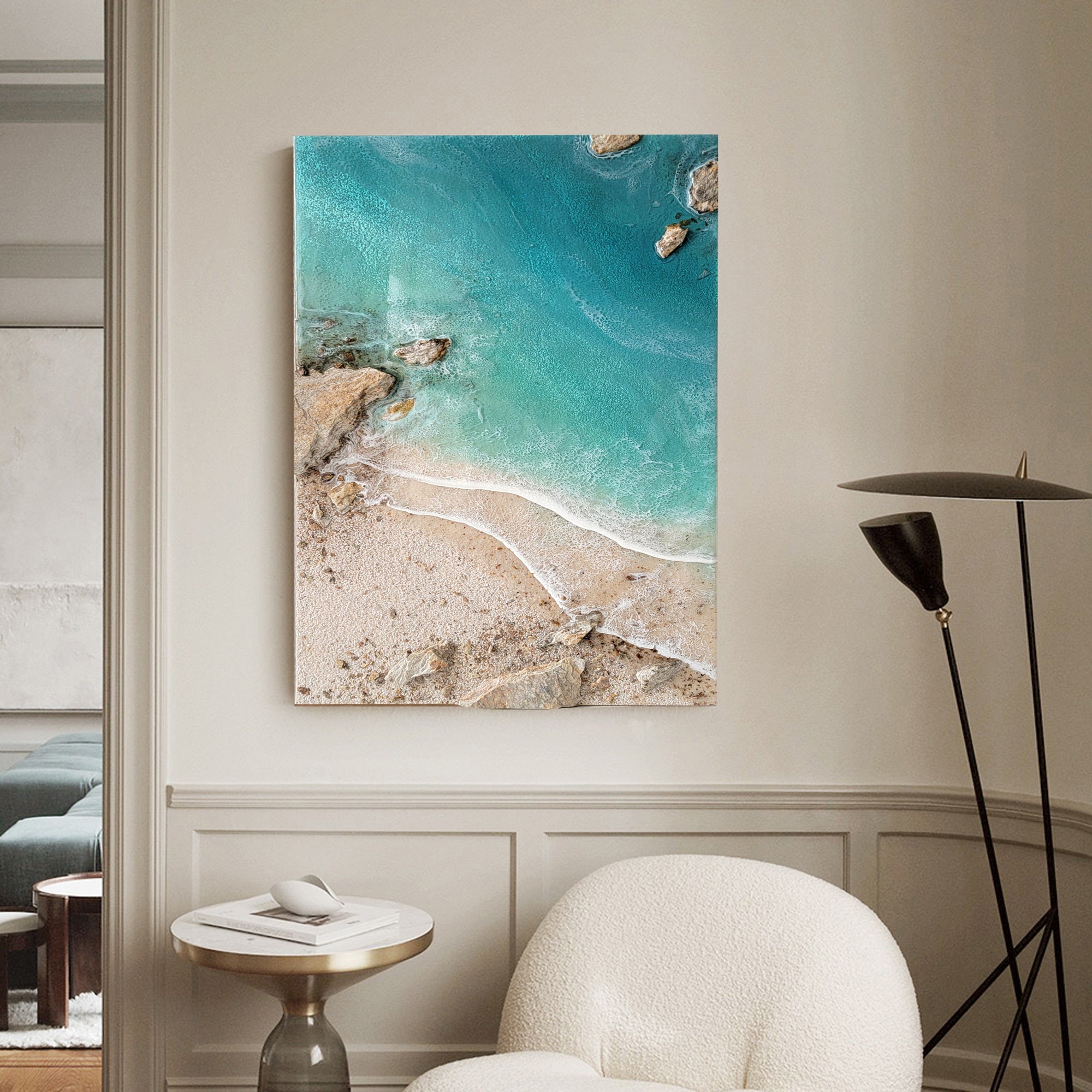 3D Ocean Wave Resin Art: Serene Seascape Painting, Large Wall Decor
