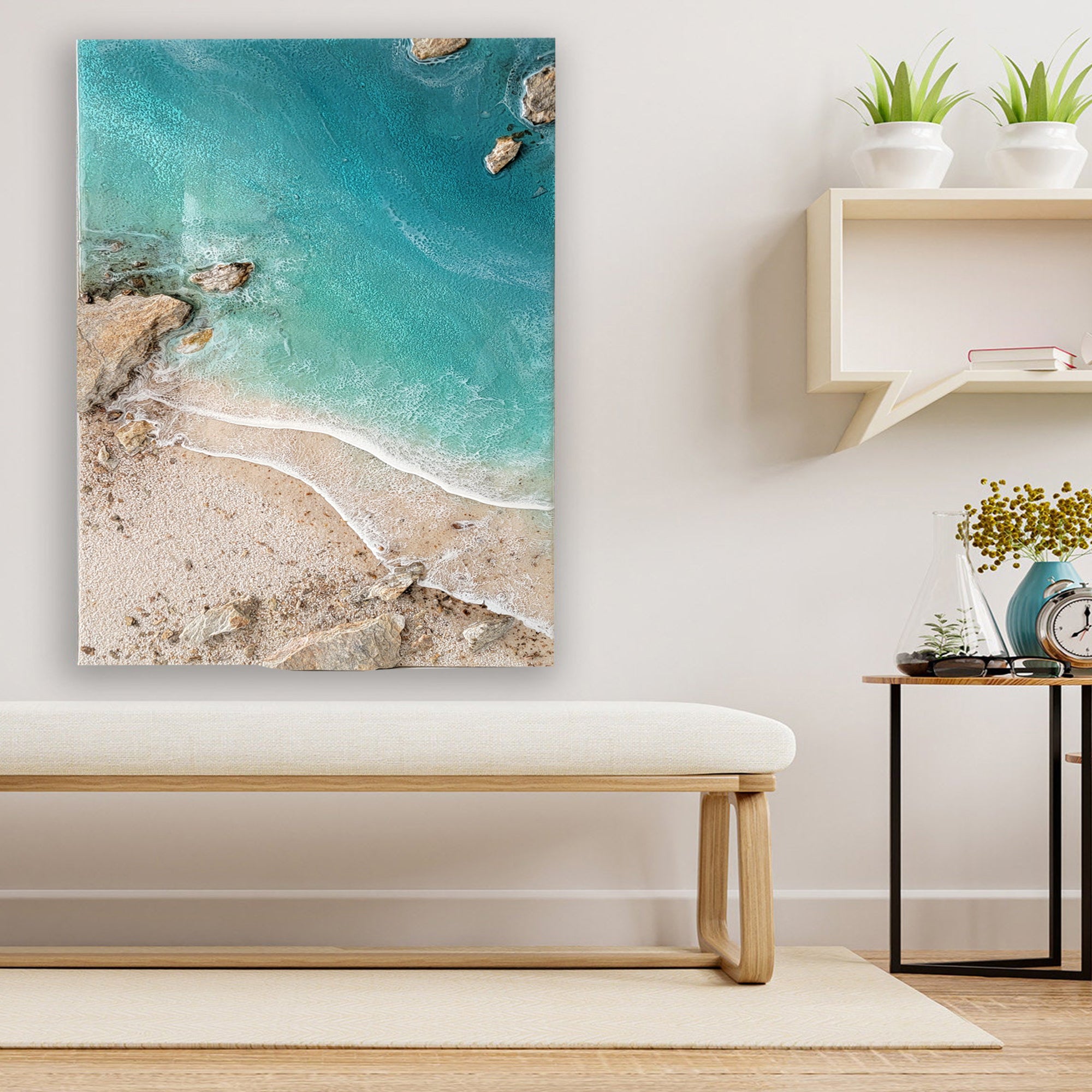 3D Ocean Wave Resin Art: Serene Seascape Painting, Large Wall Decor