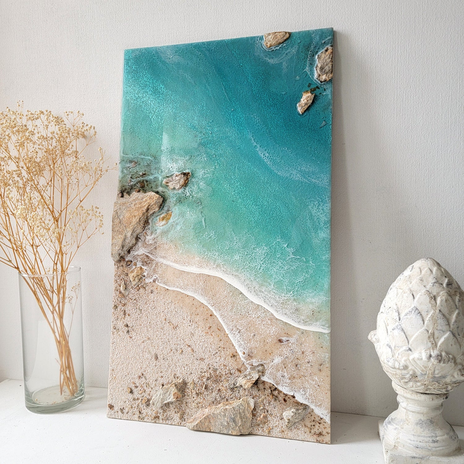 3D Ocean Wave Resin Art: Serene Seascape Painting, Large Wall Decor