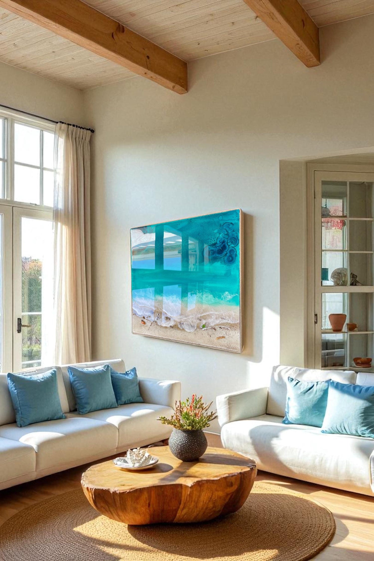 Resin Beach Art Epoxy Coastal Wall Decor Framed