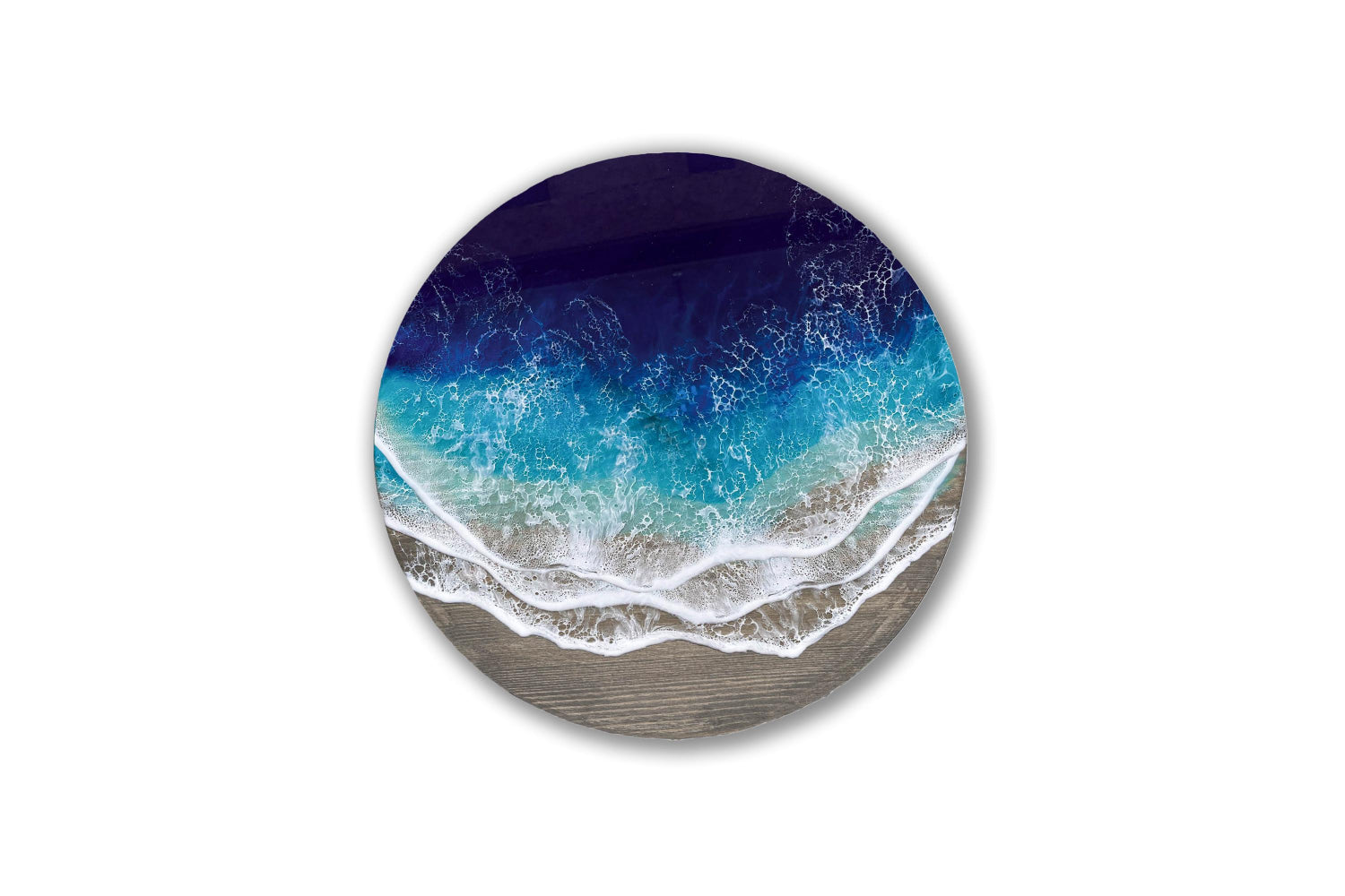 Circular Wood Wave Wall Art: Epoxy Resin Ocean Scene
