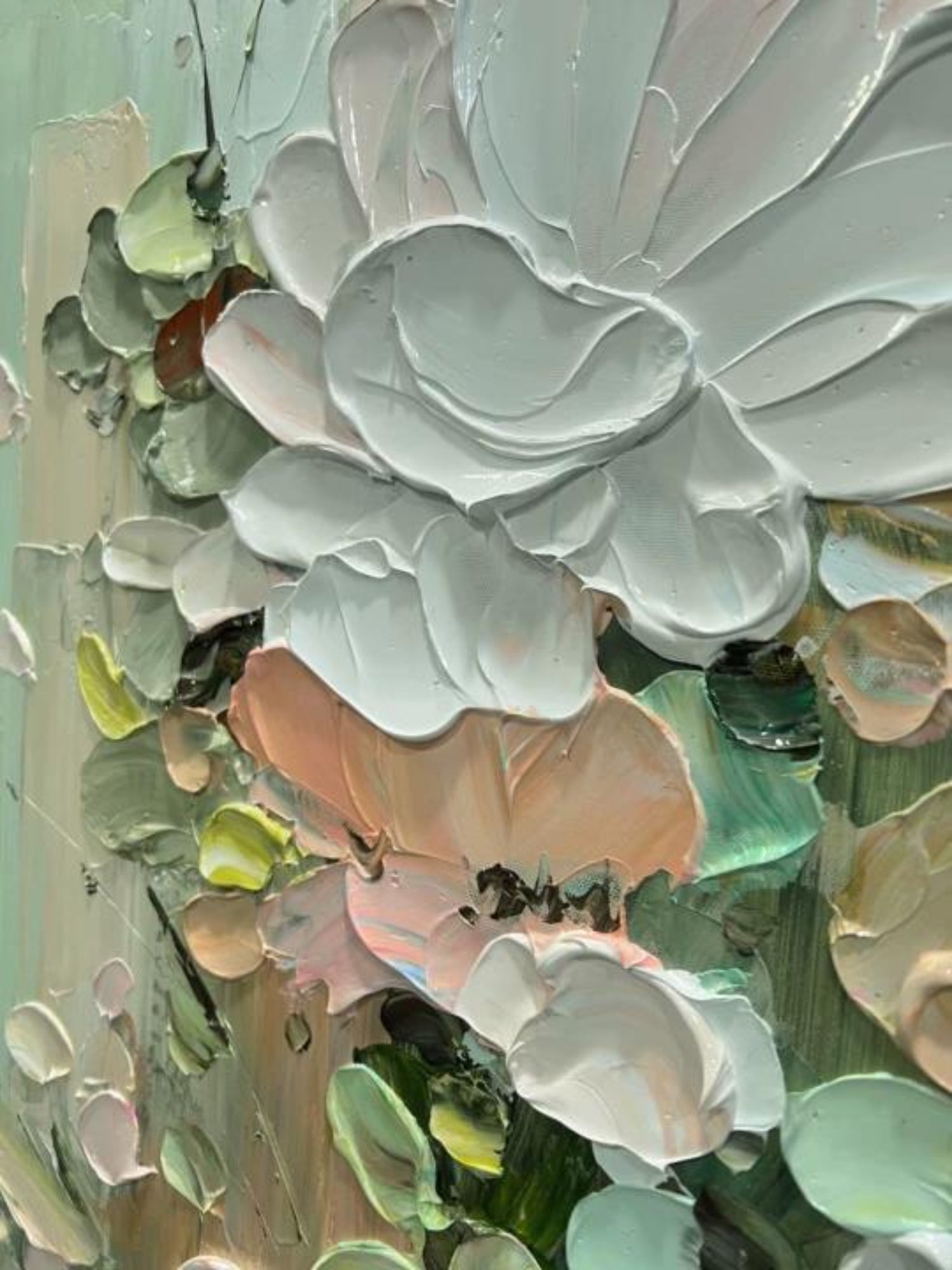 Original green floral abstract oil painting on canvas