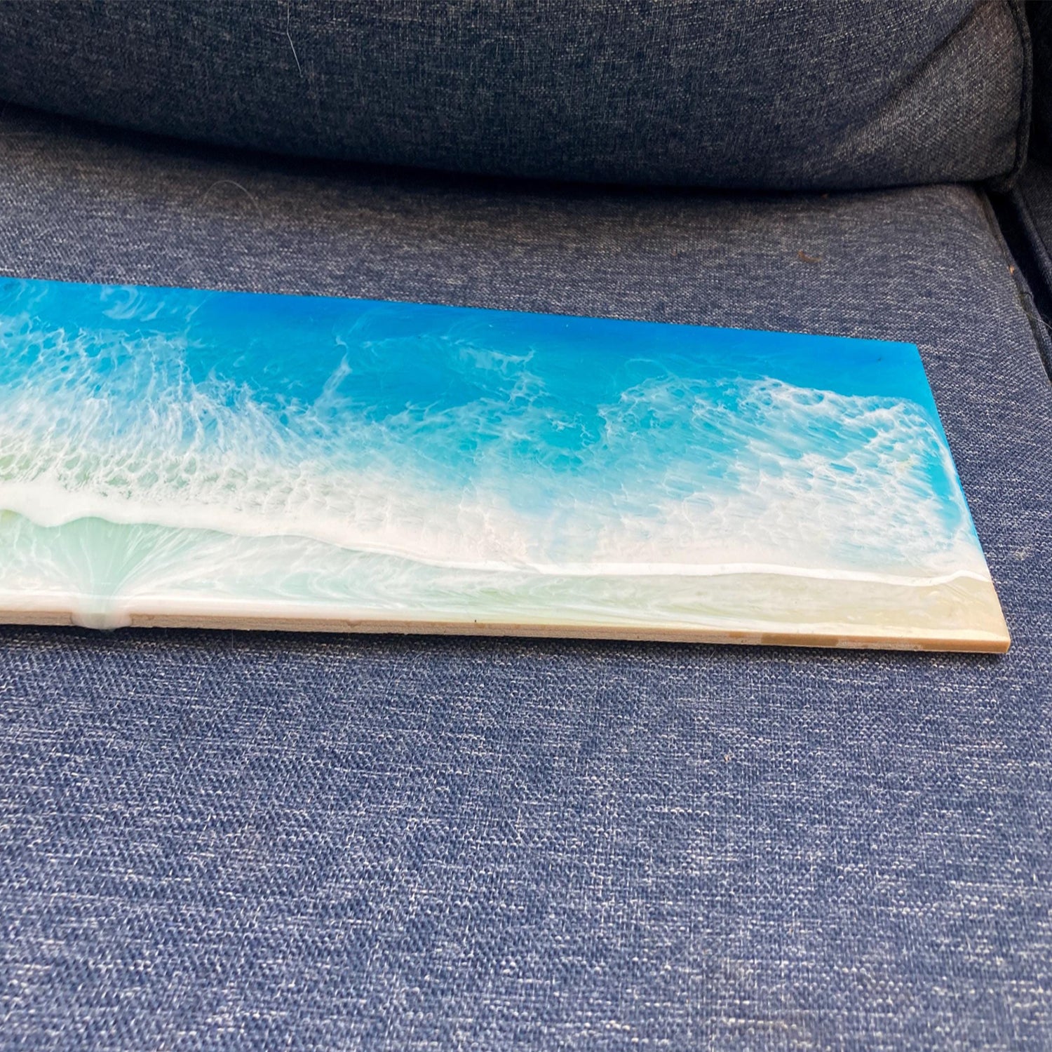 Resin Ocean Wave Wall Art on Wood Slab: Coastal Decor