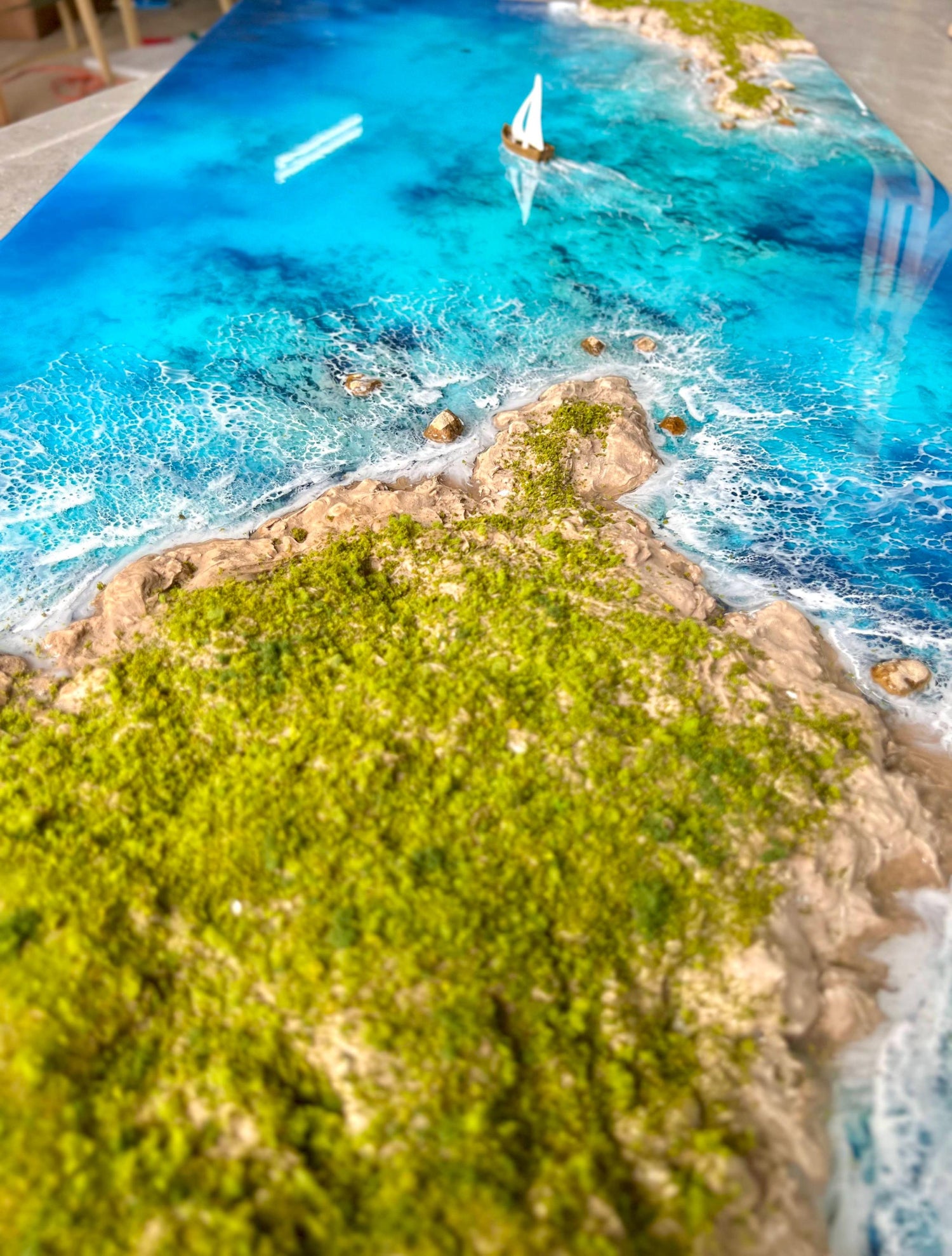 3D Ocean Resin Art: Handmade Beach Landscape Decor